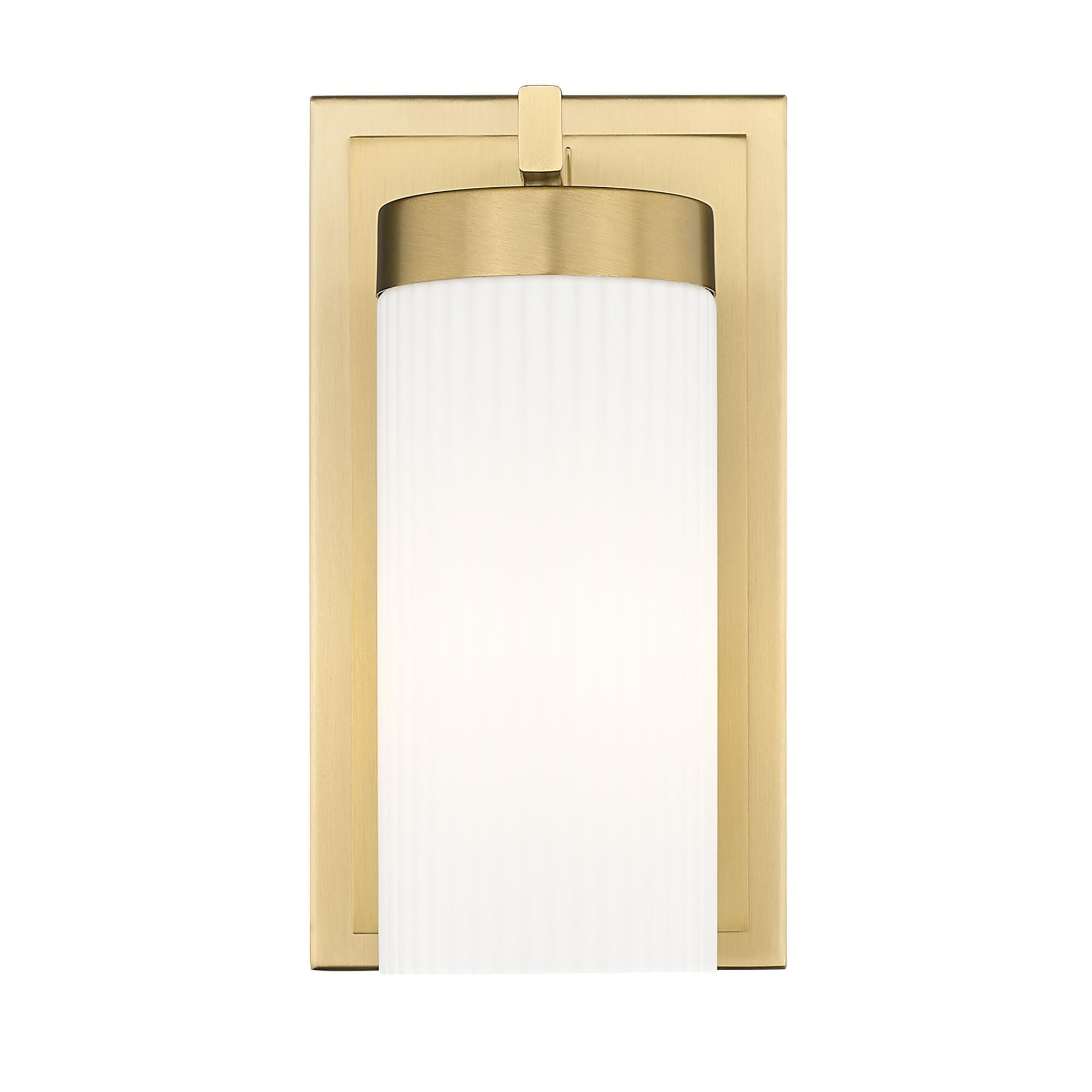 Shown in Modern Gold finish and White glass and White shade