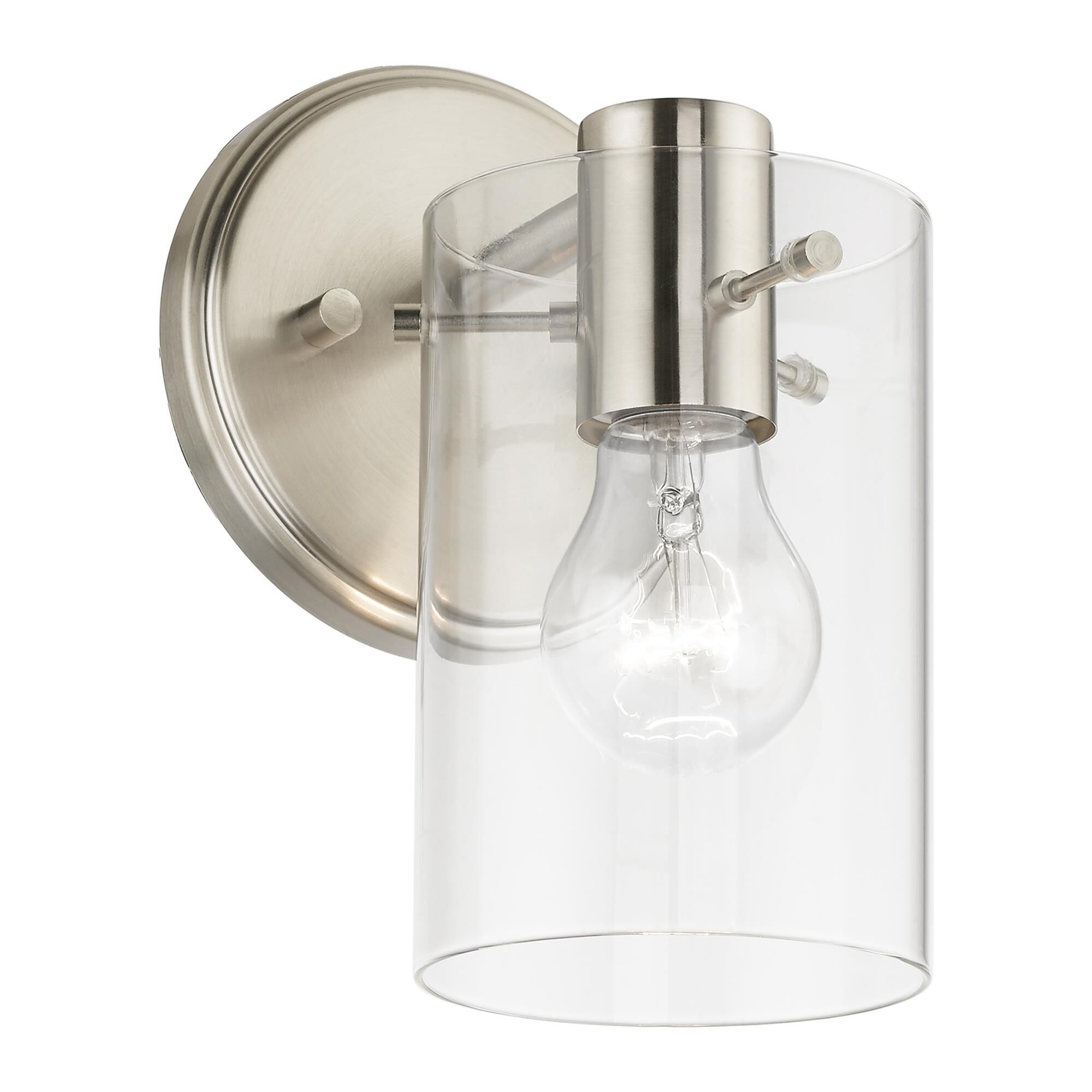 Shown in Brushed Nickel finish and Clear glass