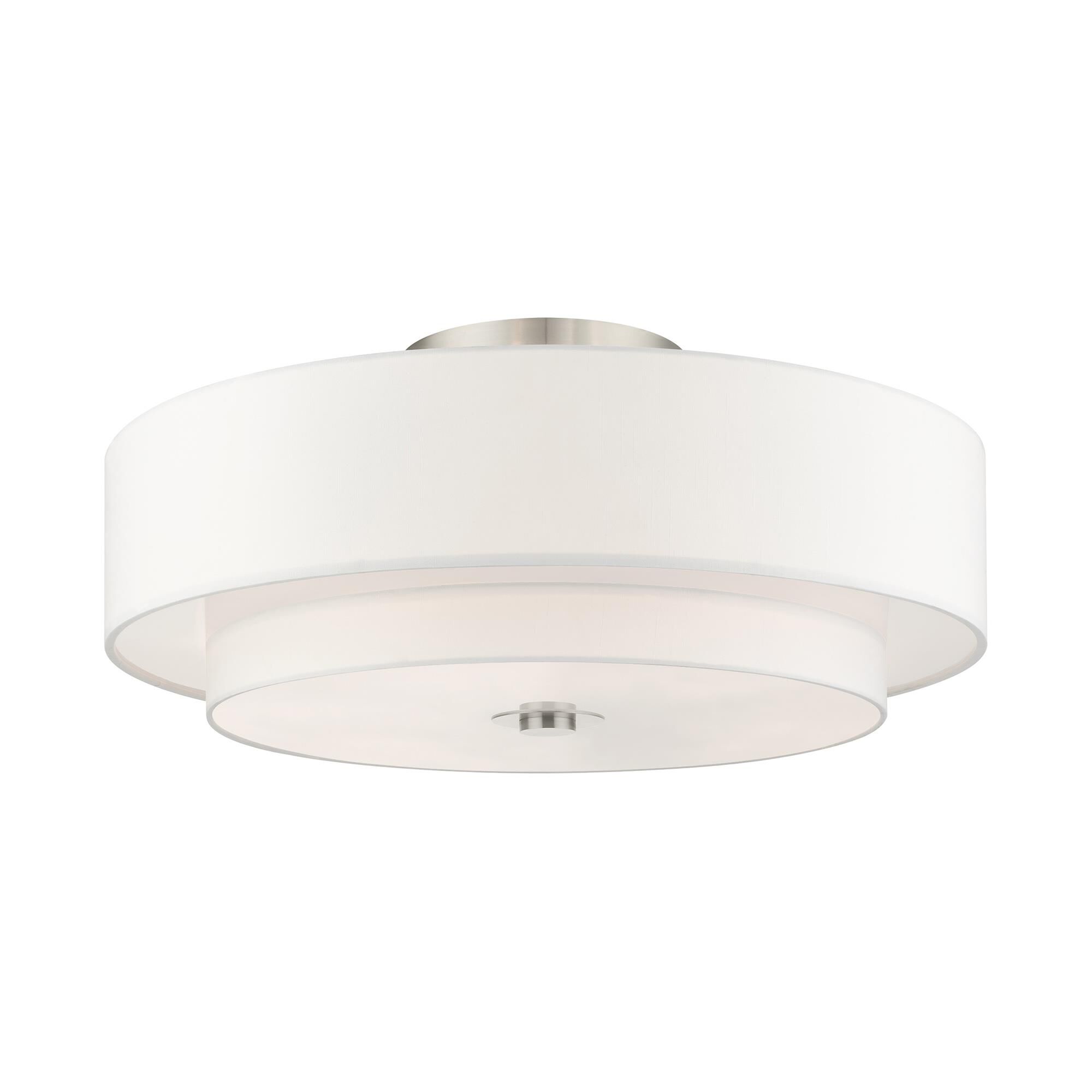 Shown in Brushed Nickel finish and Hand Crafted Hardback  Completely Finished With Off-White Color Fabric Outside and Inside shade