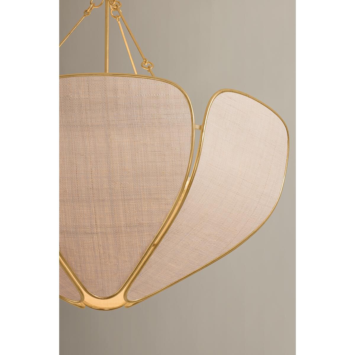 Shown in Vintage Gold Leaf finish and Natural Woven Saguran shade