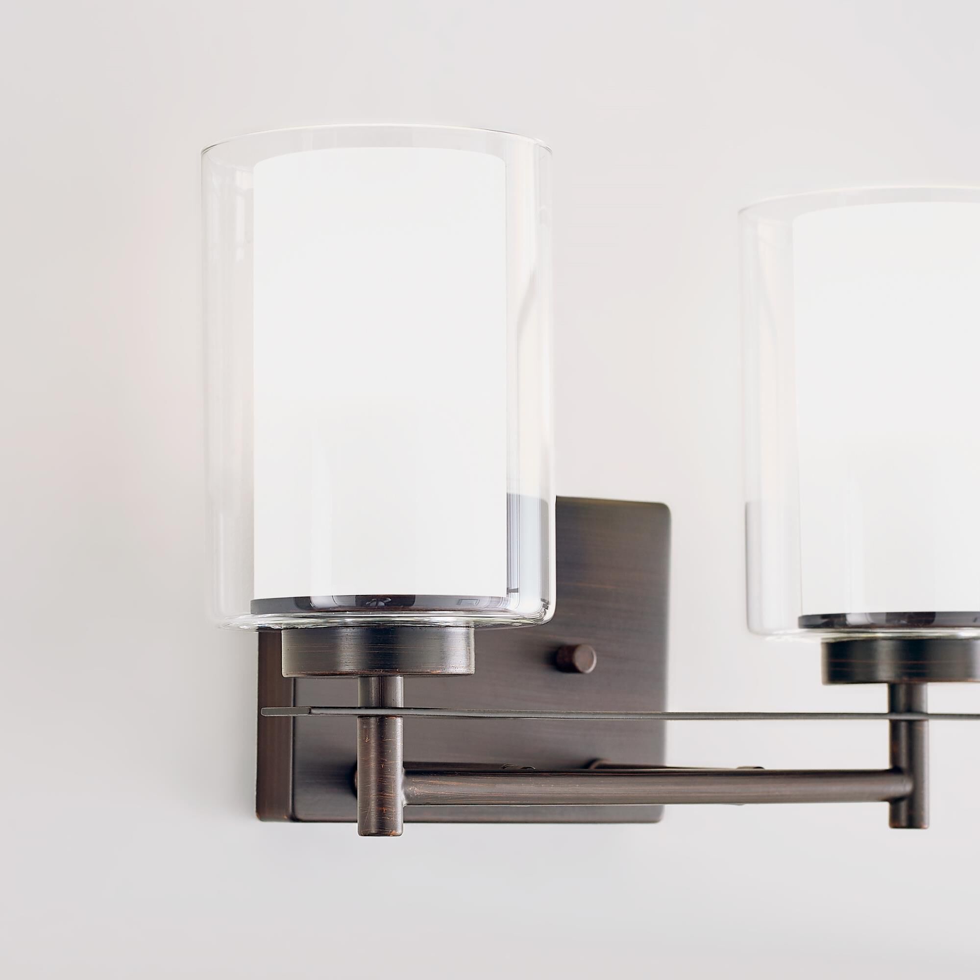 Shown in Bronze finish and Satin Etched and Clear glass