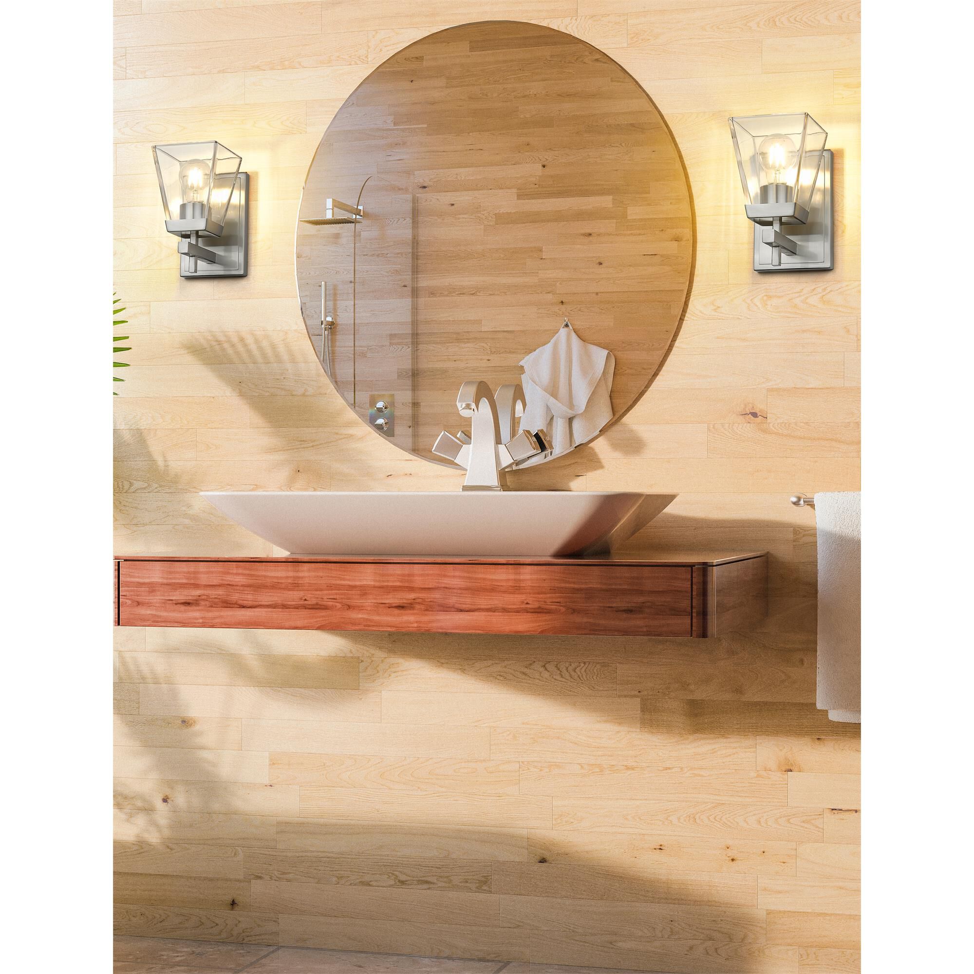 Shown in Brushed Nickel finish and Clear glass