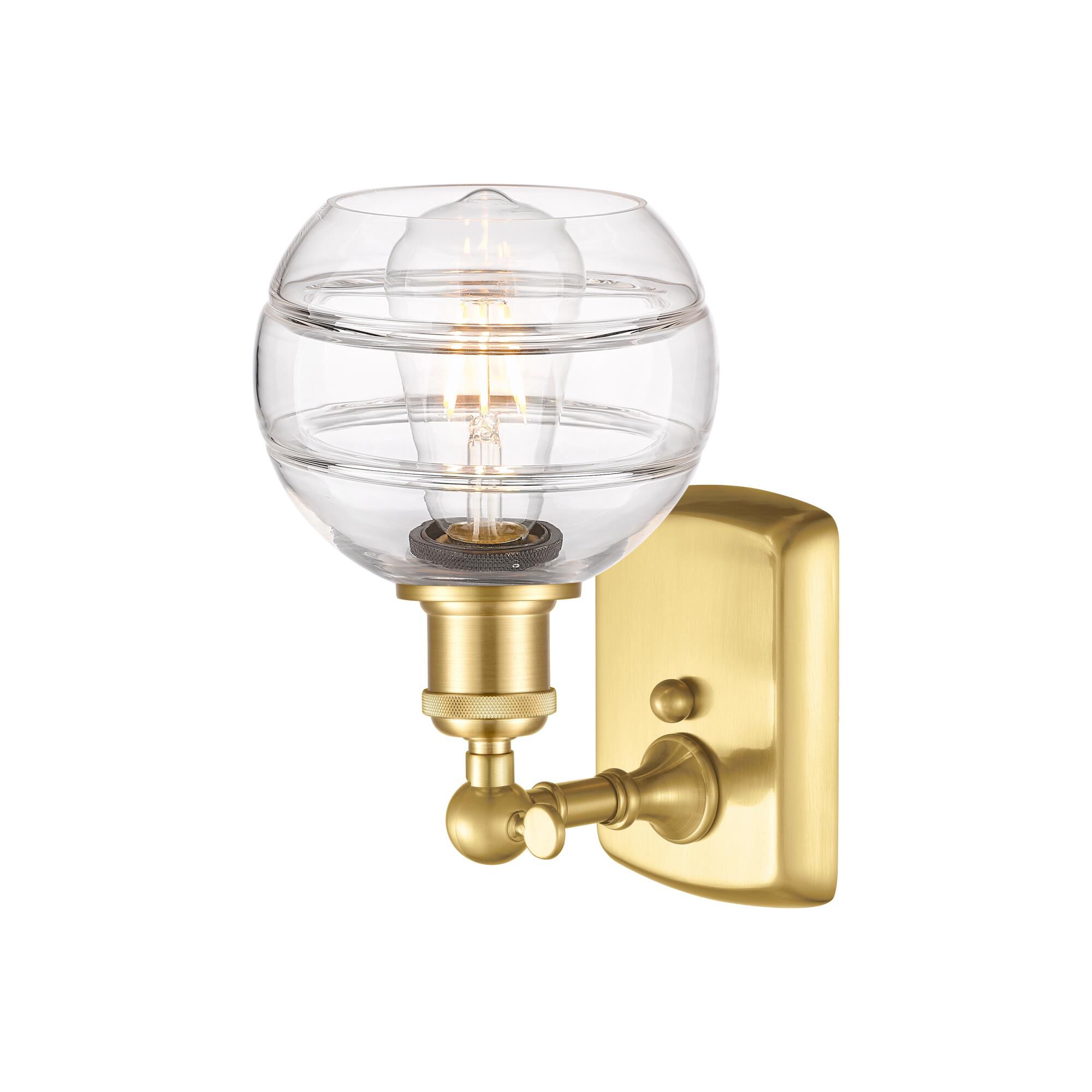 Shown in Satin Gold finish and Clear glass