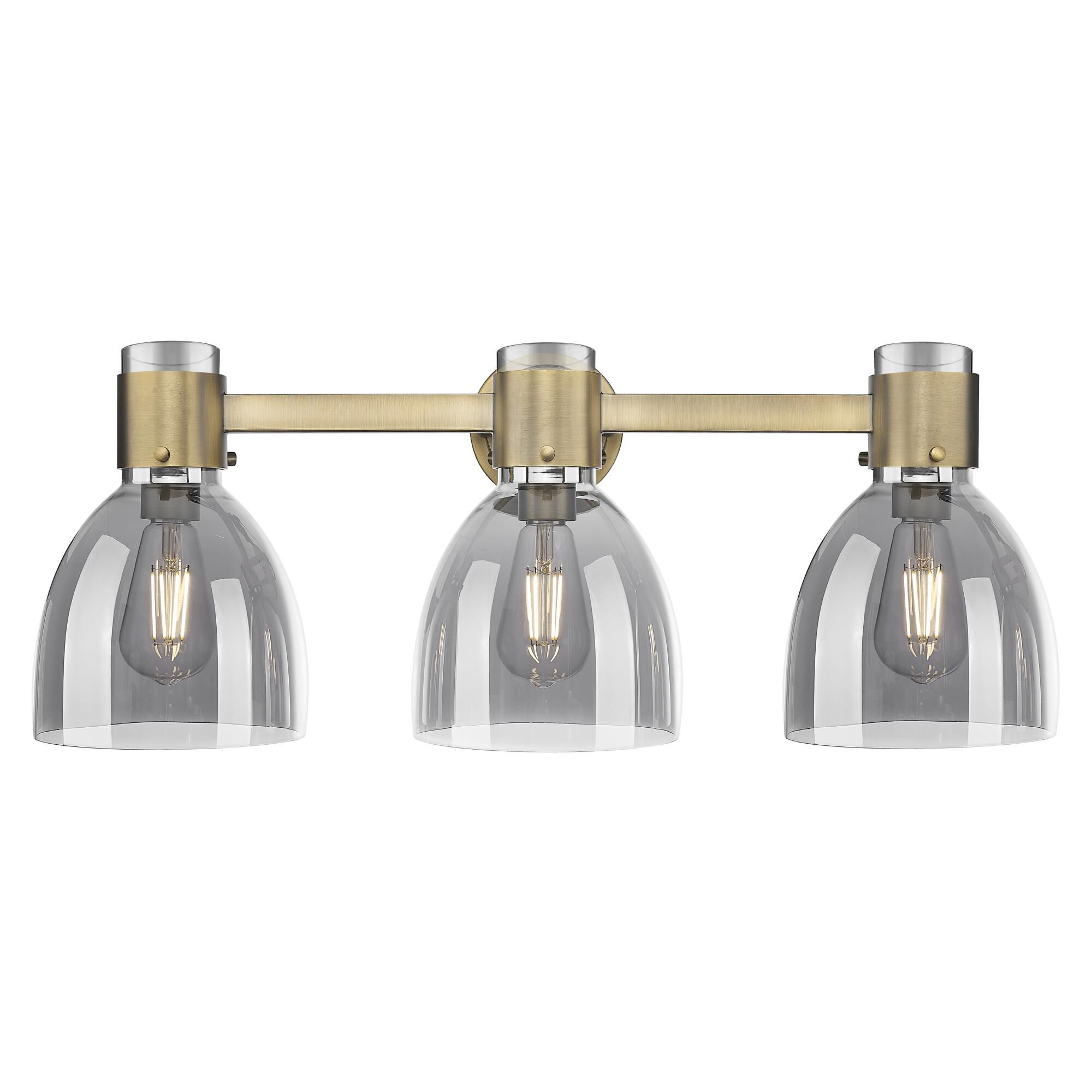 Shown in Brushed Brass finish and Light Smoke glass