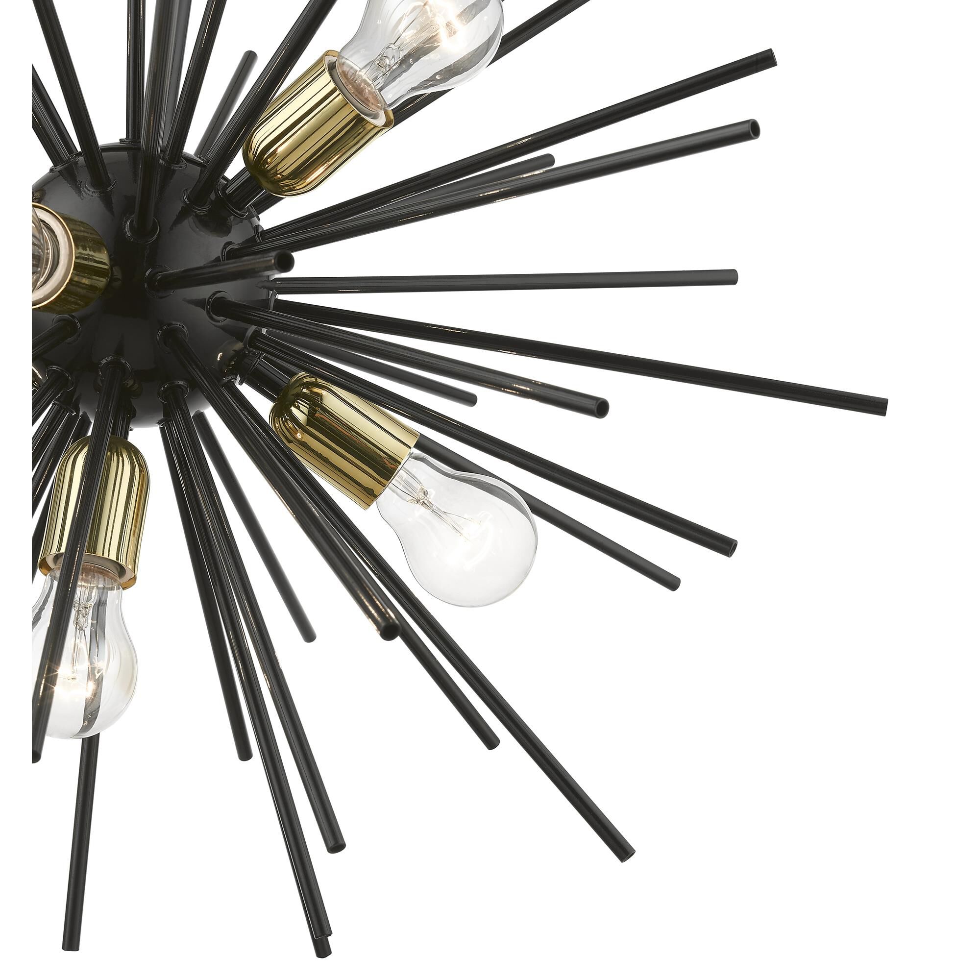 Shown in Shiny Black with Polished Brass Accents finish and Iron Pipe Rods shade