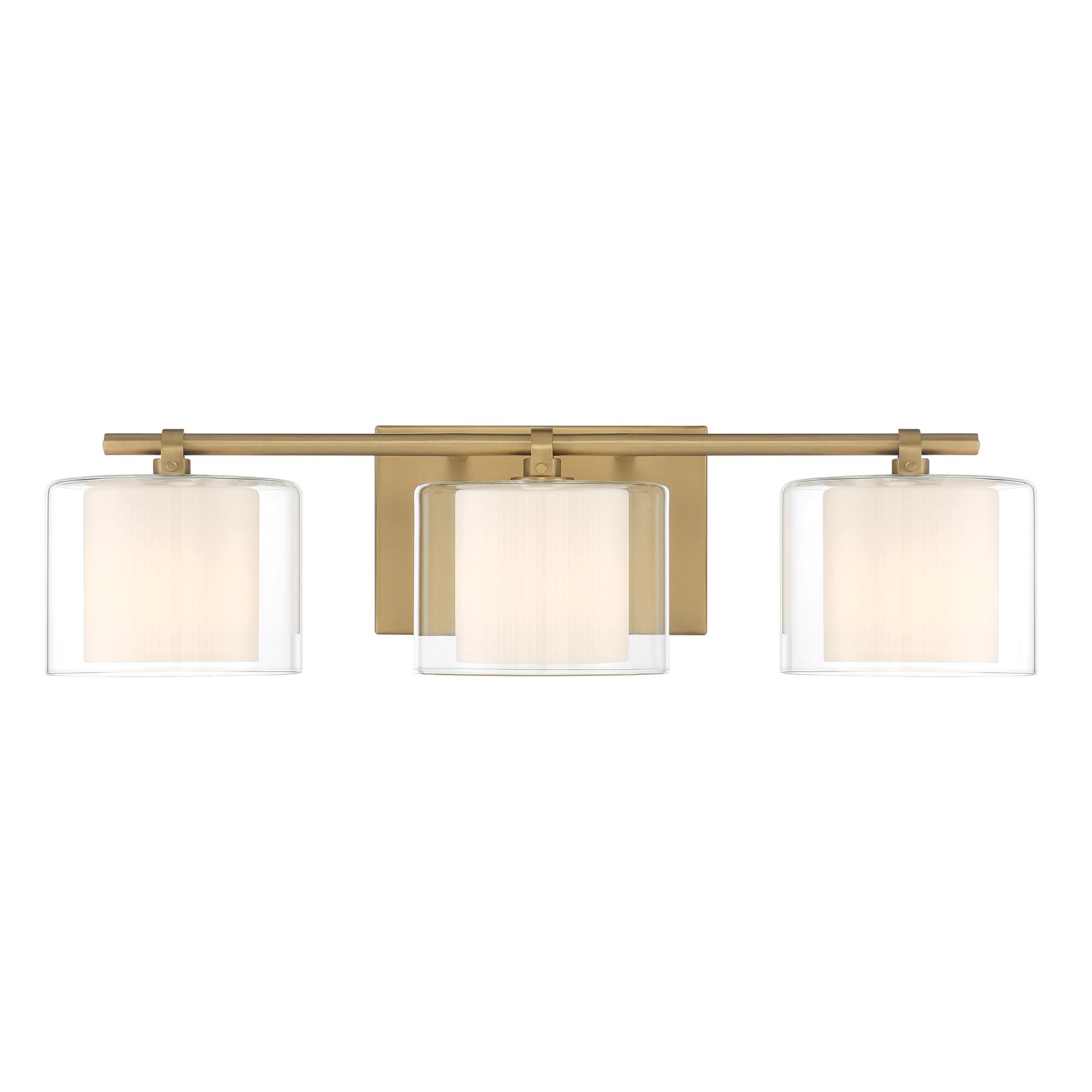 Shown in Legacy Brass finish and Clear and Etched Opal glass