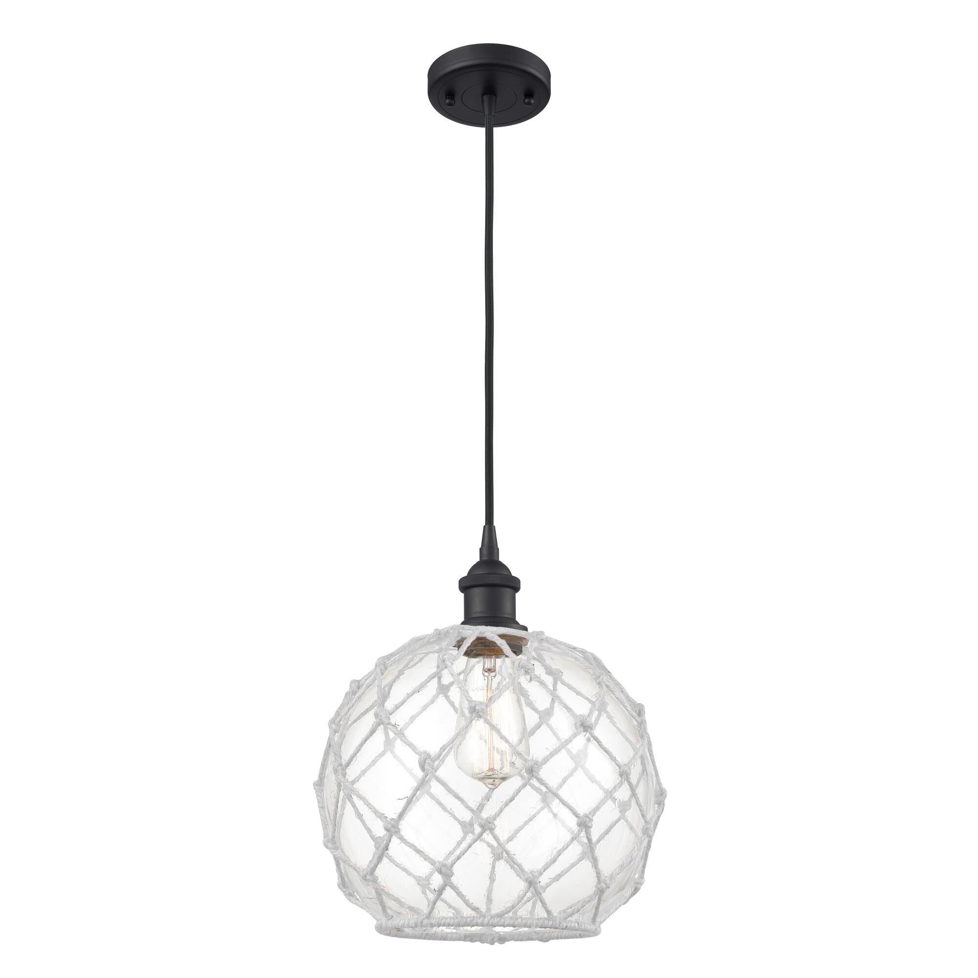 Shown in Matte Nickel finish and Clear With White Rope glass
