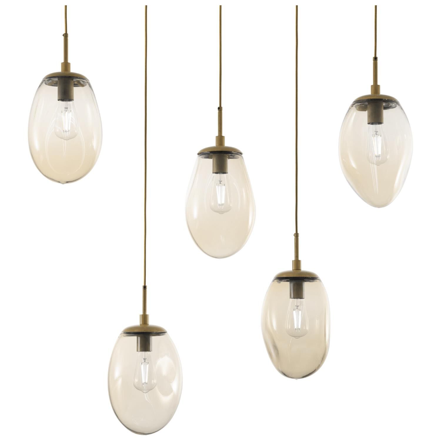 Shown in Gilded Brass finish and Blown Amber glass