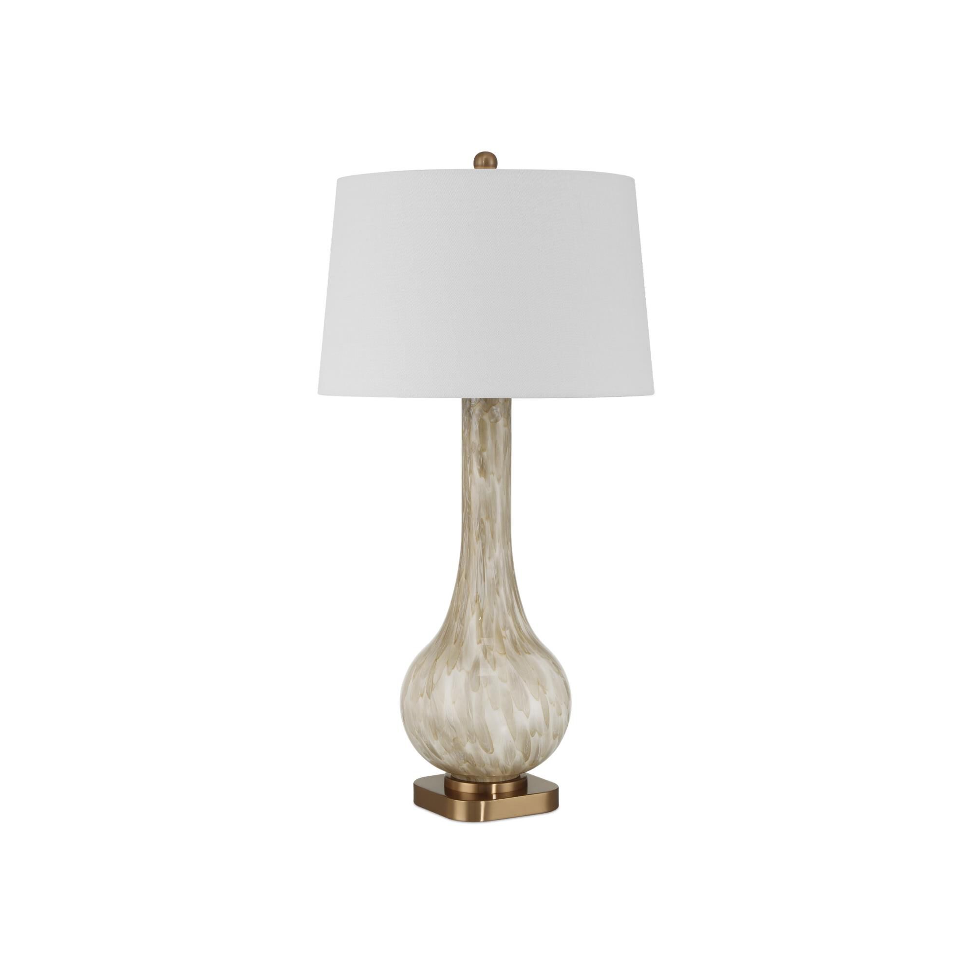 Shown in Pale Brown, Off-White and Antique Brass finish and White Polyester/Hardback/Rolled Edge shade