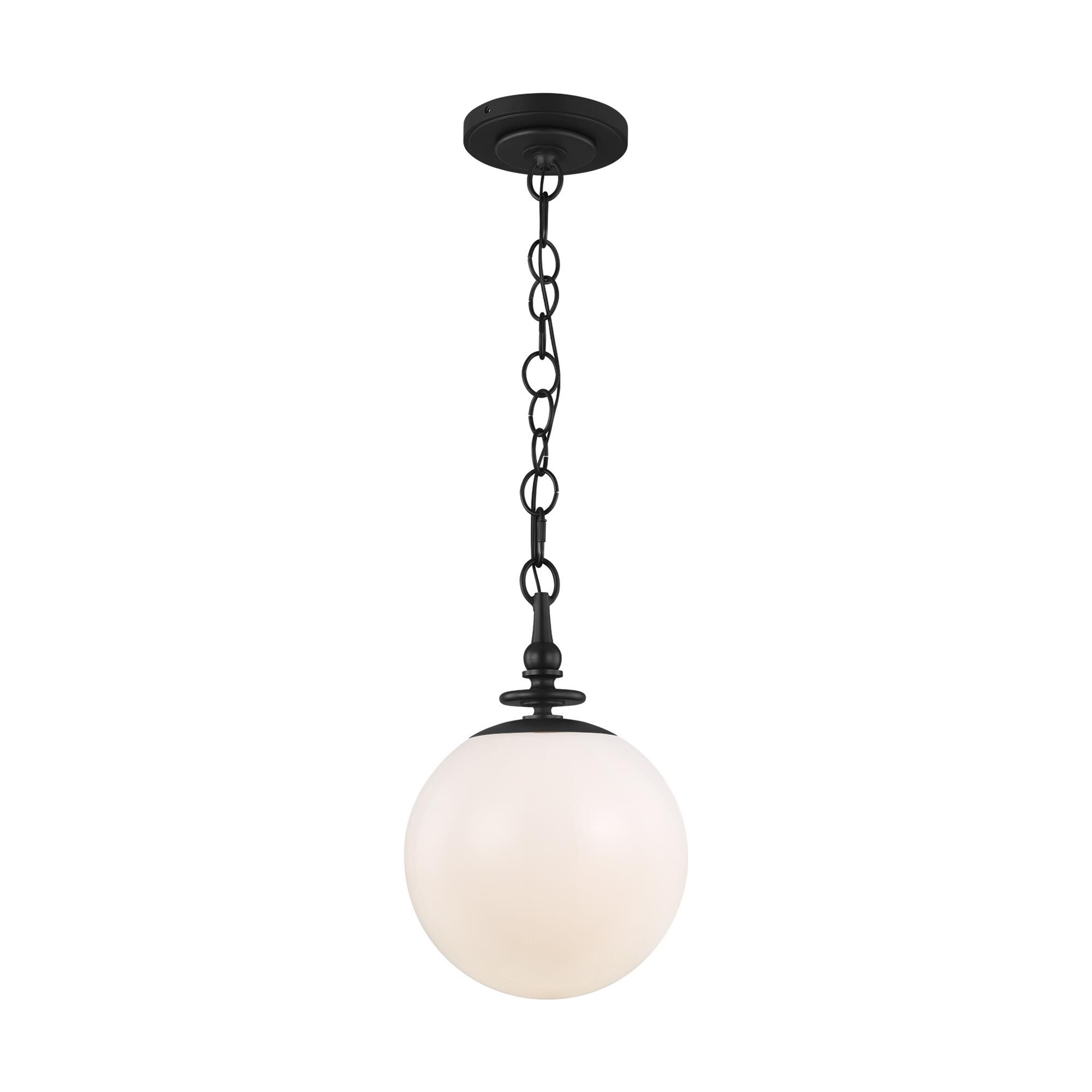 Shown in Aged Iron finish and Milk White glass