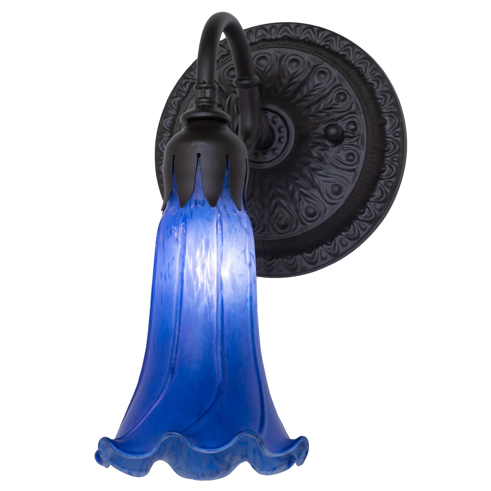 Shown in Oil Rubbed Bronze finish and Blue glass