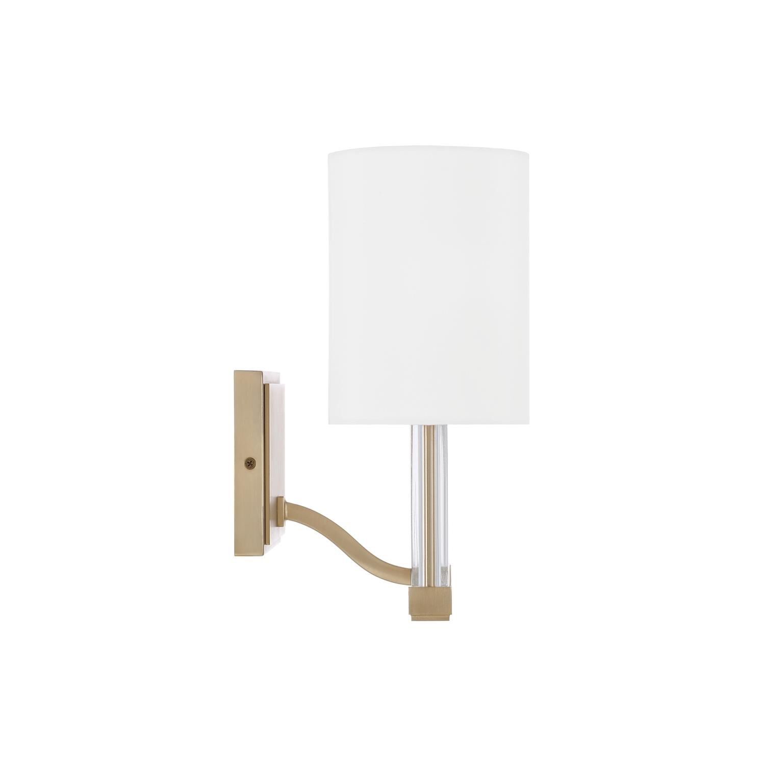 Shown in Matte Brass finish and White Fabric shade