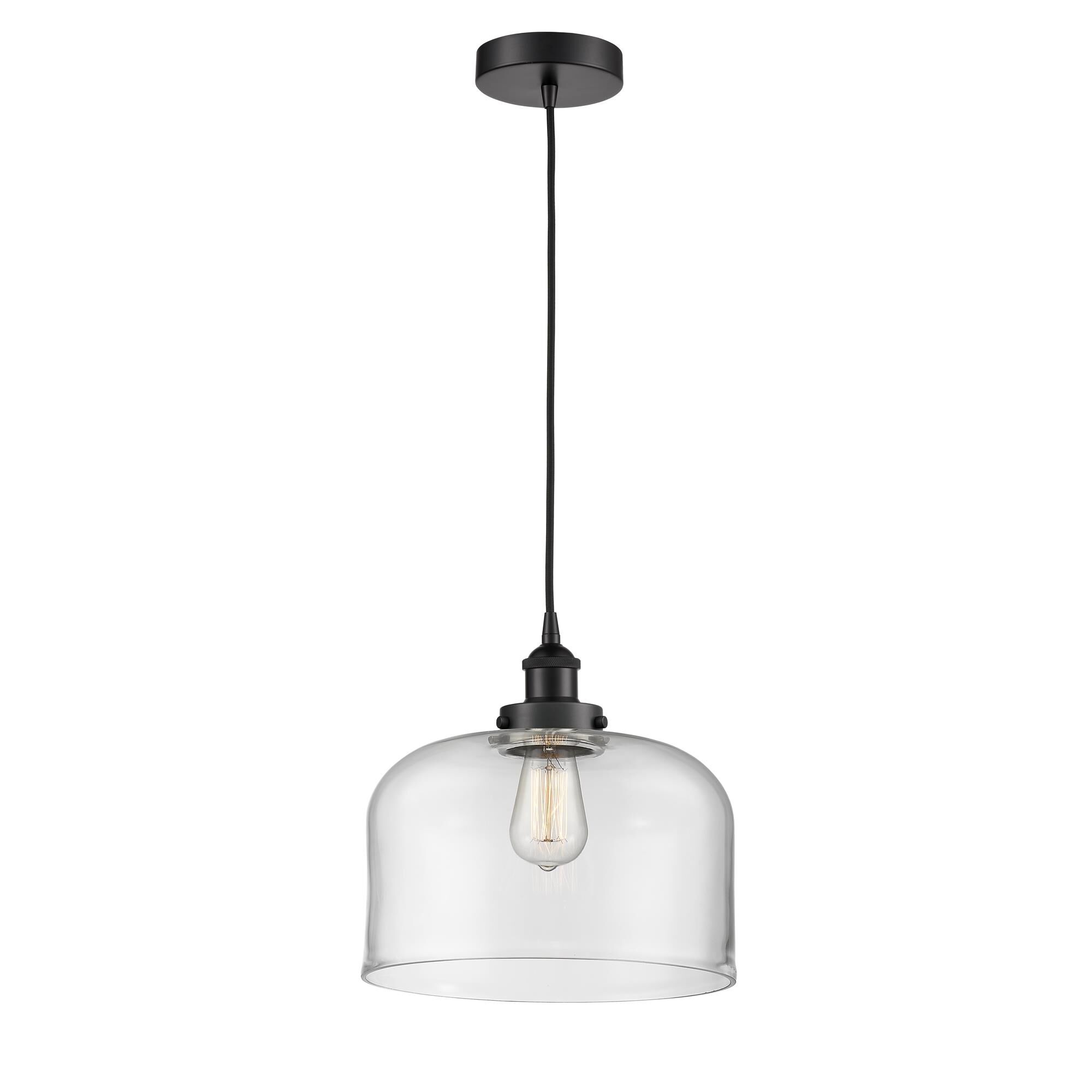 Shown in Matte Black finish and Clear X-Large Bell glass