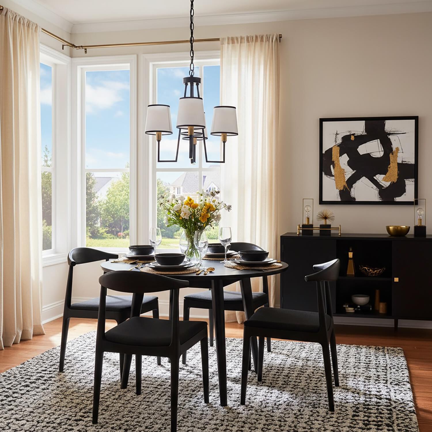 Shown in Gold and Black finish and White Linen shade