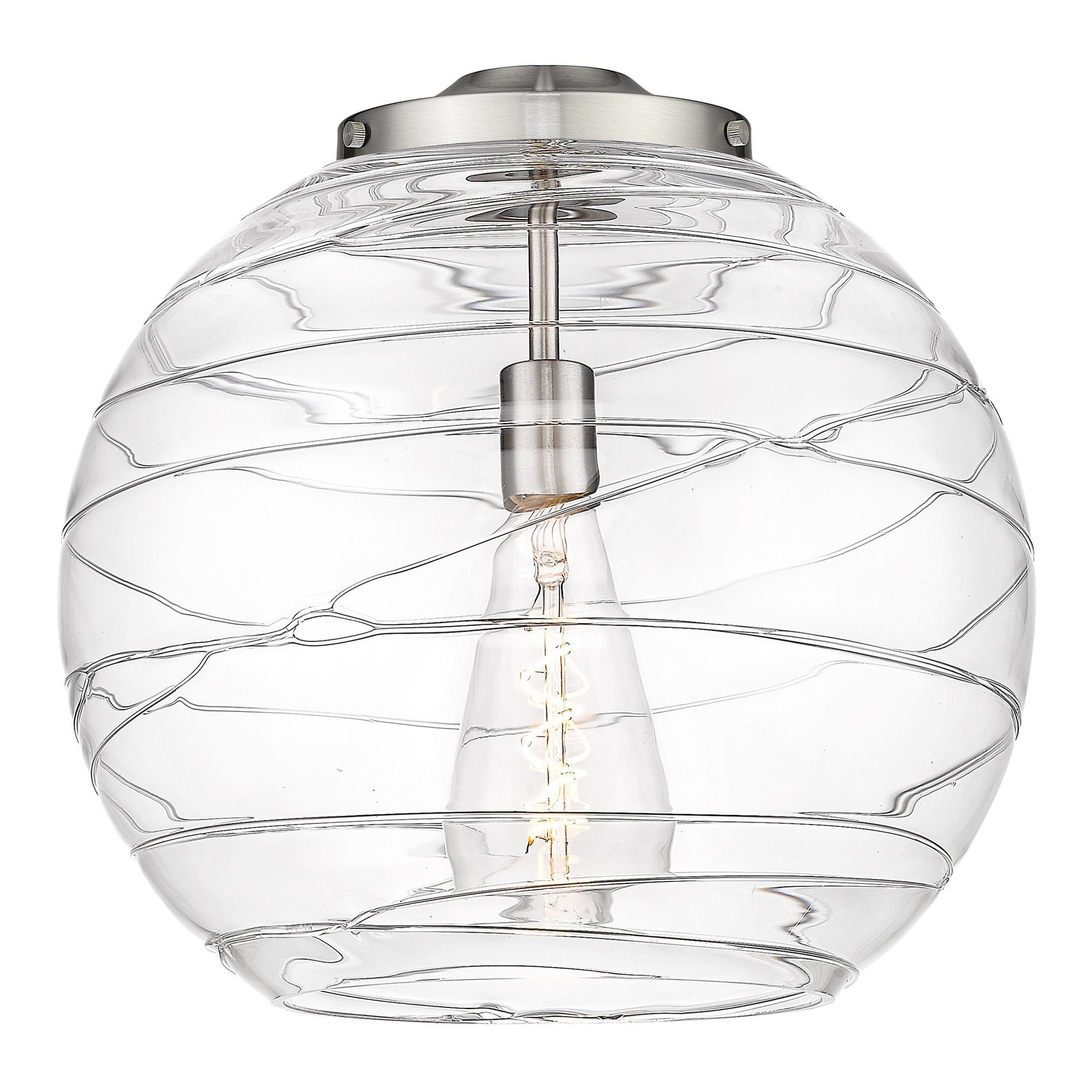 Shown in Black Antique Brass finish and Clear Deco Swirl glass