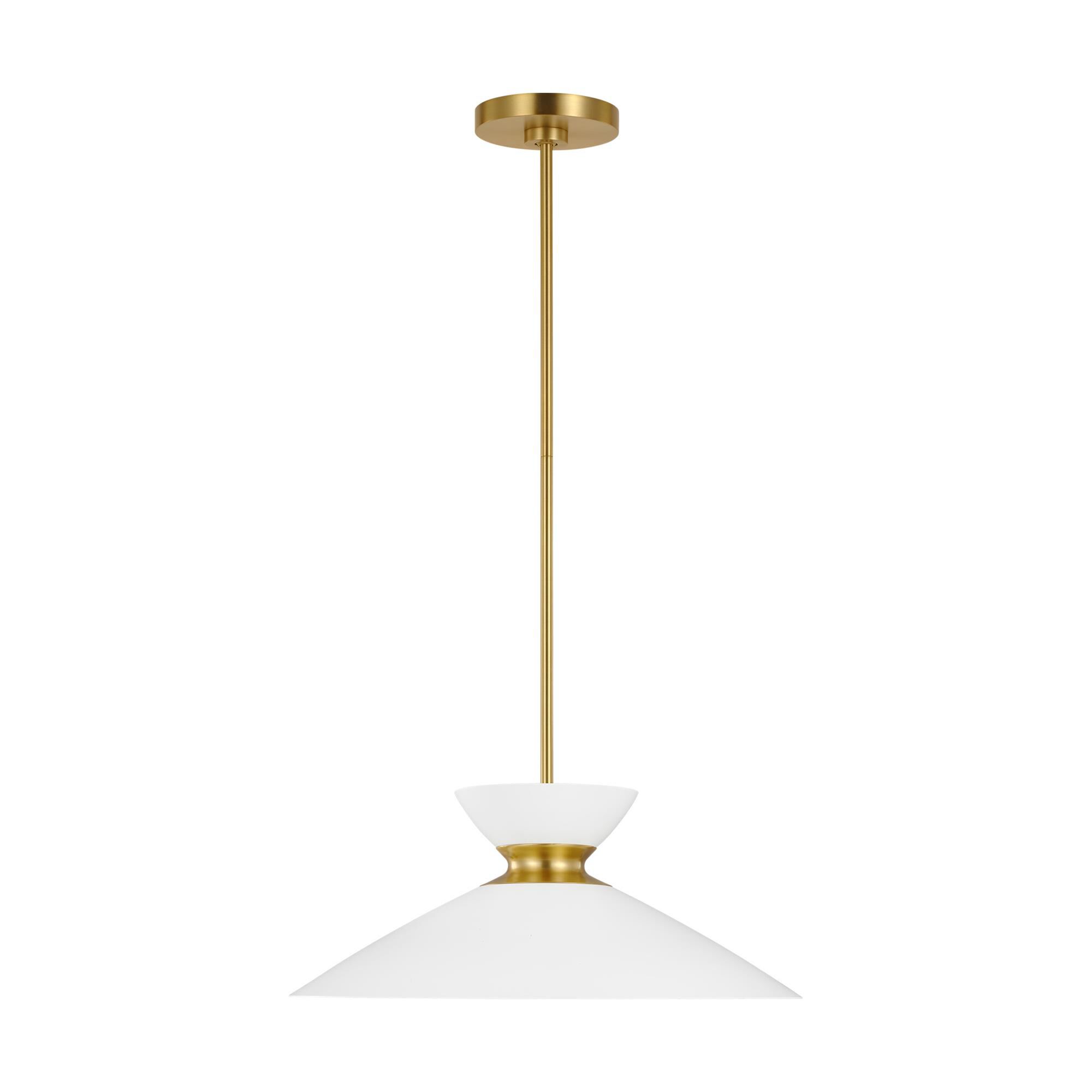 Shown in Burnished Brass finish and Matte White Steel shade