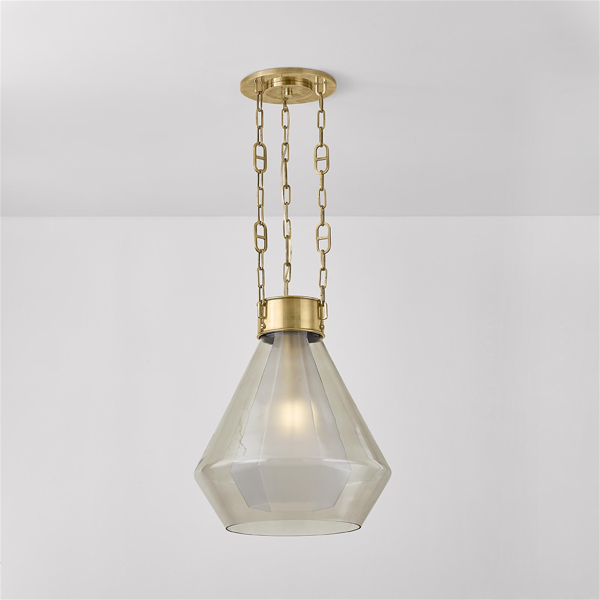 Shown in Vintage Brass finish and Light Bronze glass