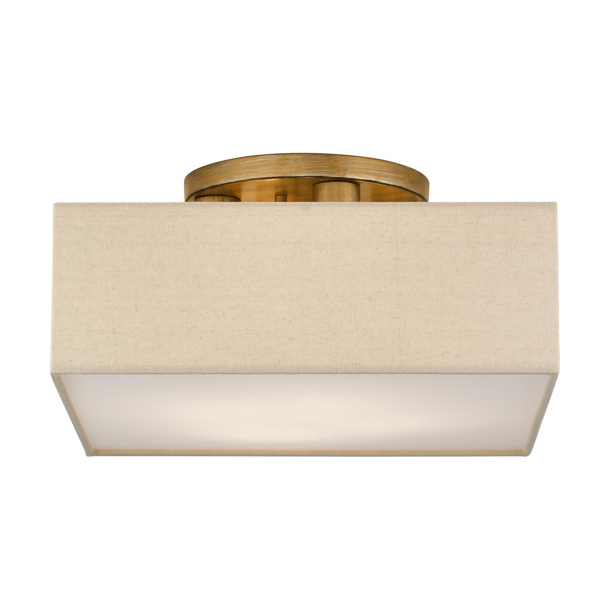 Shown in Antique Gold Leaf finish and Hand Crafted Parchment Color Hardback Fabric with White Color Inside shade