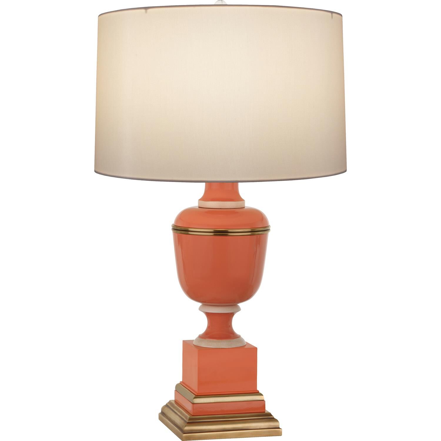 Shown in Tangerine Lacquered Paint With Natural Brass And Ivory Crackle Accents finish and Cloud Cream Silk shade