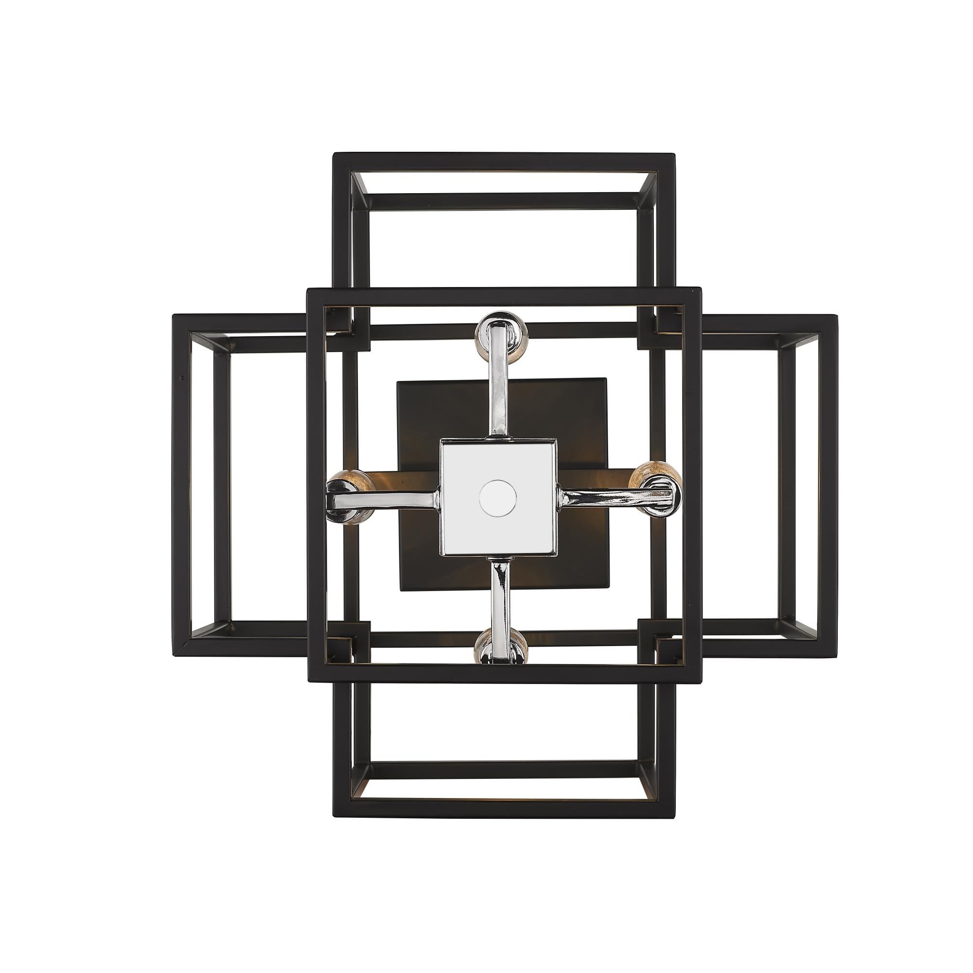 Shown in Black + Chrome finish and --- glass and --- shade