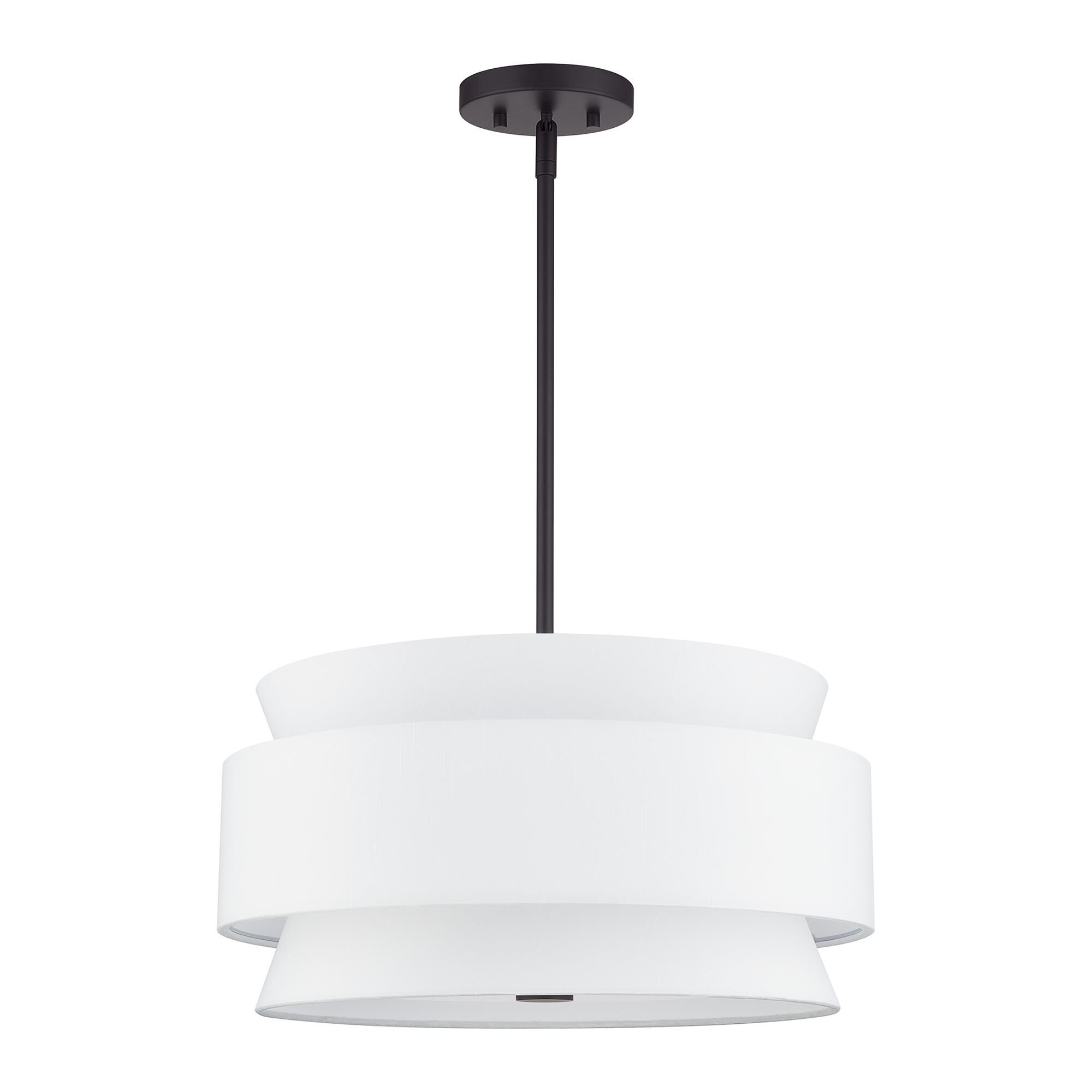 Shown in Bronze finish and Hand Crafted Off-White Fabric Hardbacks with White Fabric Inside shade