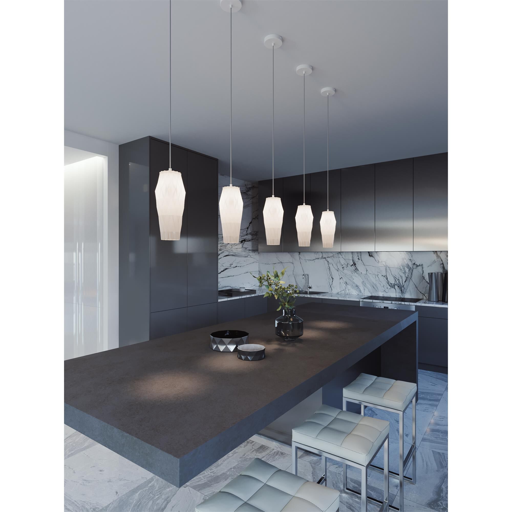Shown in White finish and Opal White glass