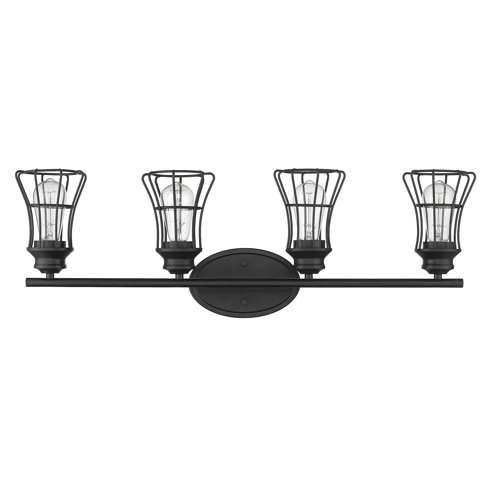 Shown in Matte Black finish and Matte Black glass and Matte Black, Geometric Metal Cage s shade