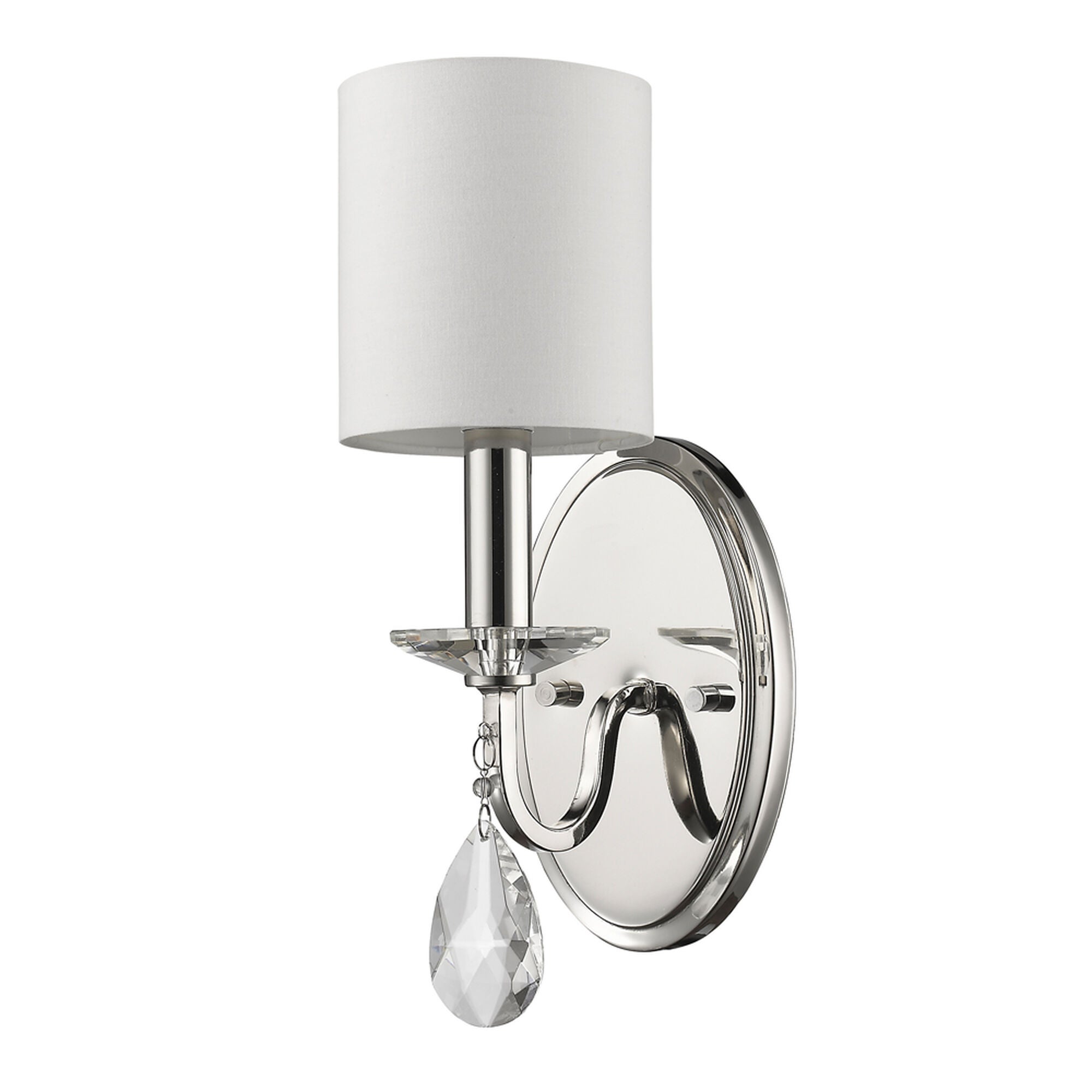 Shown in Polished Nickel finish and White glass and White Fabric Drum shade