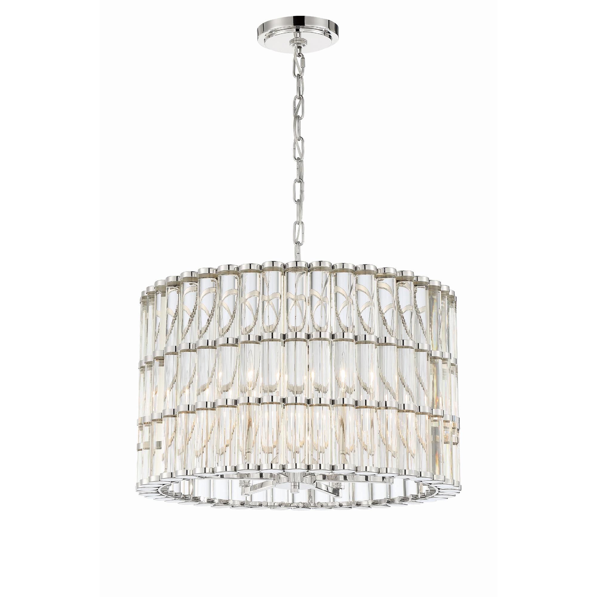 Shown in Polished Nickel finish and Clear Glass crystal