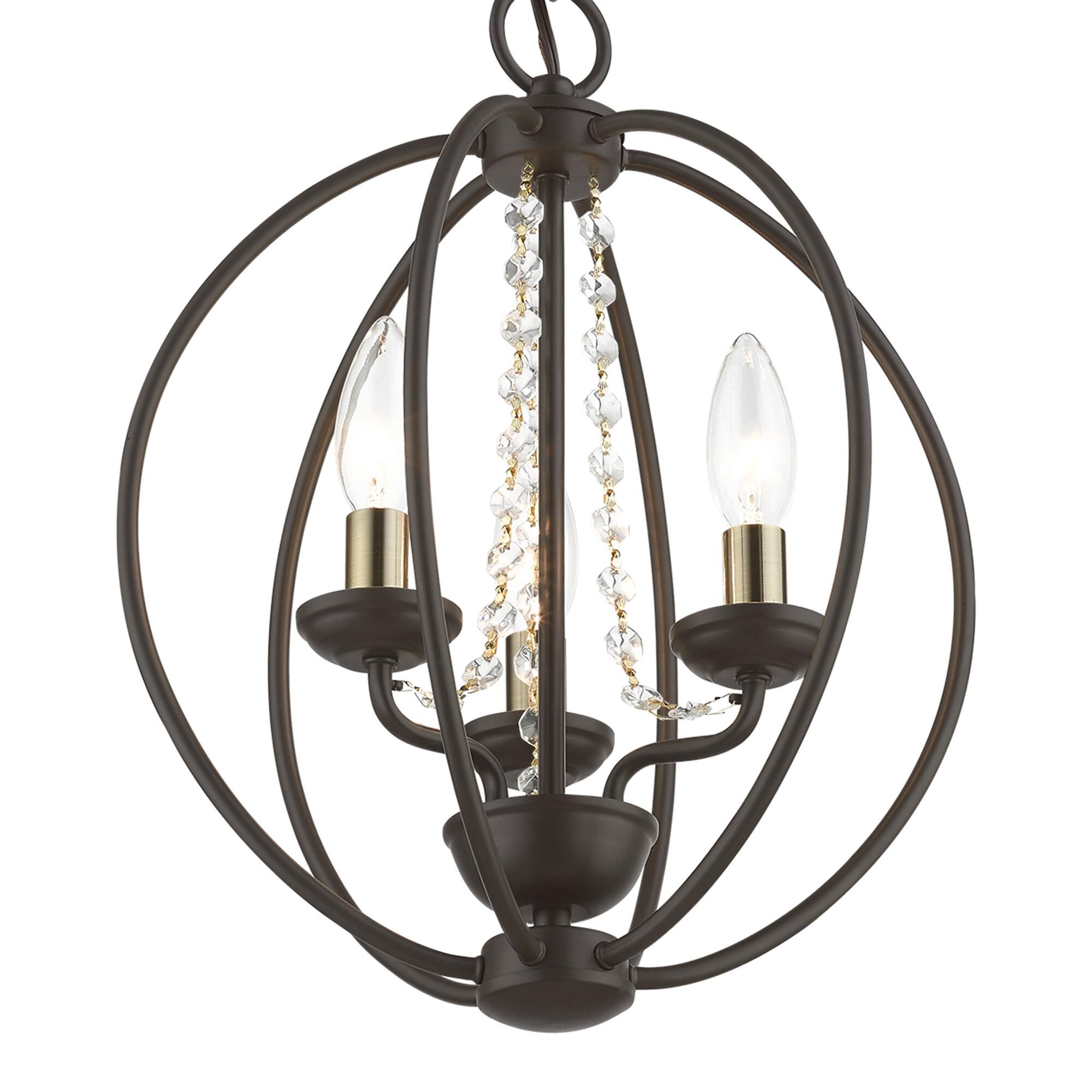 Shown in Bronze with Antique Brass Finish Candles finish and Clear Crystals shade