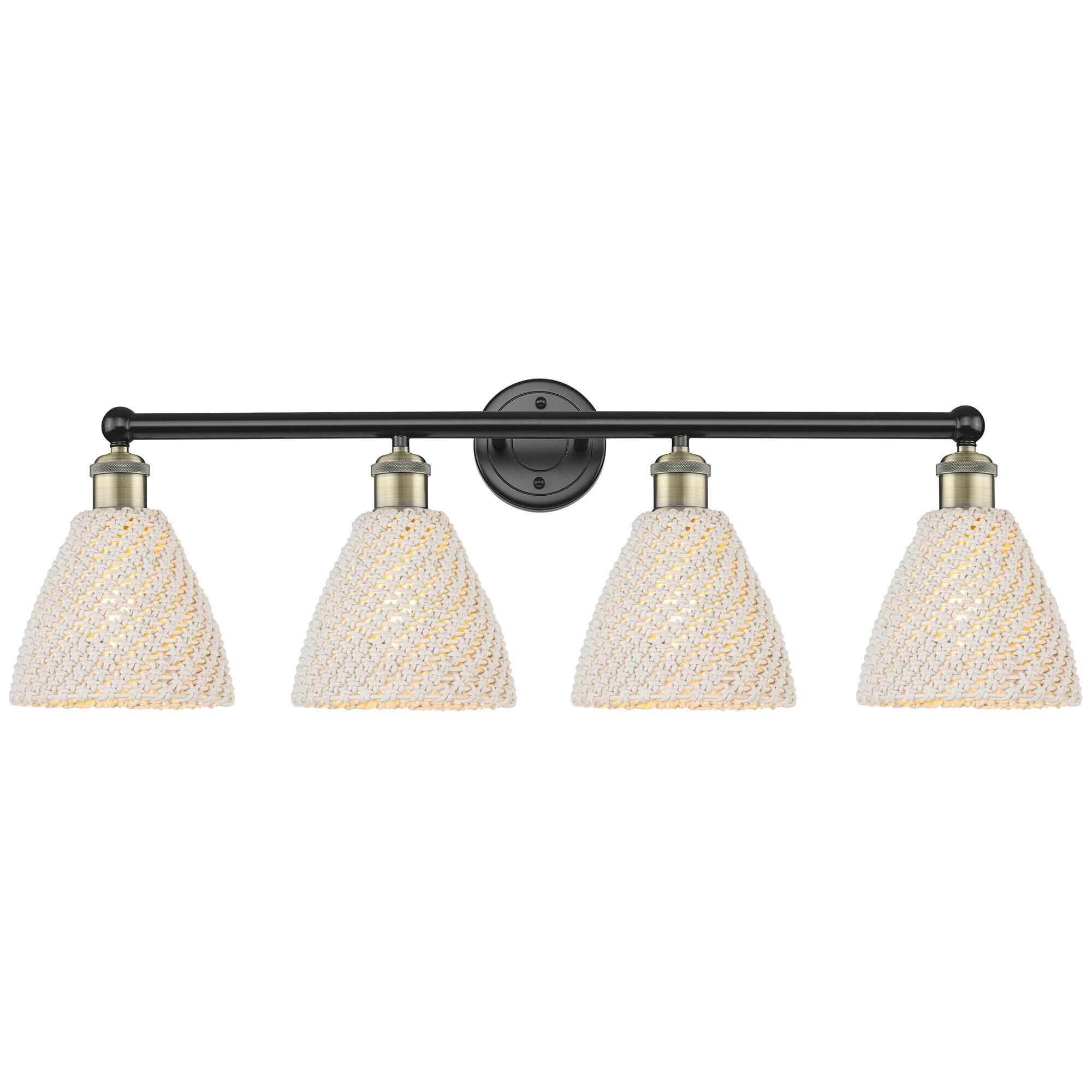 Shown in Black Antique Brass finish and Natural shade