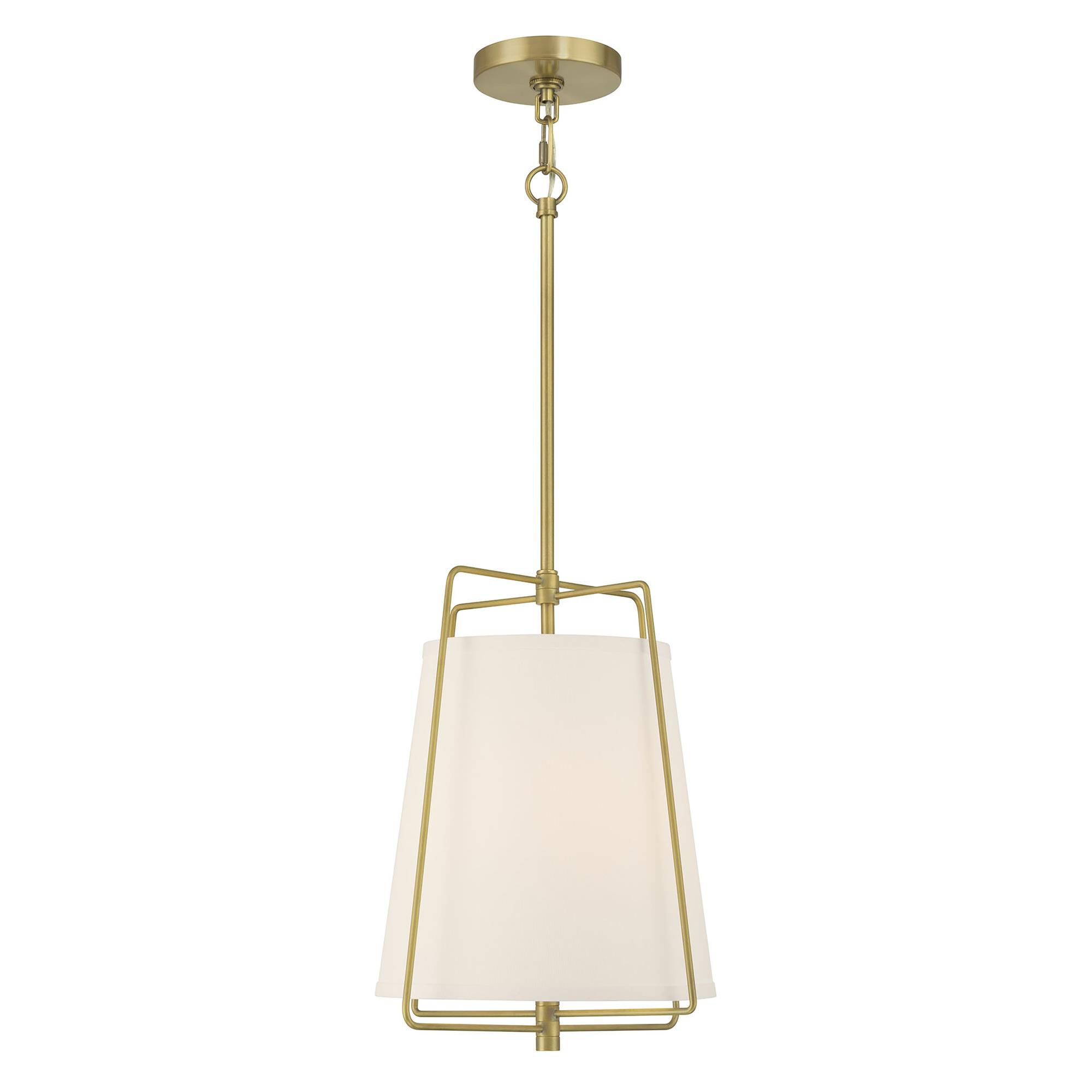 Shown in Vintage Brass finish and White glass