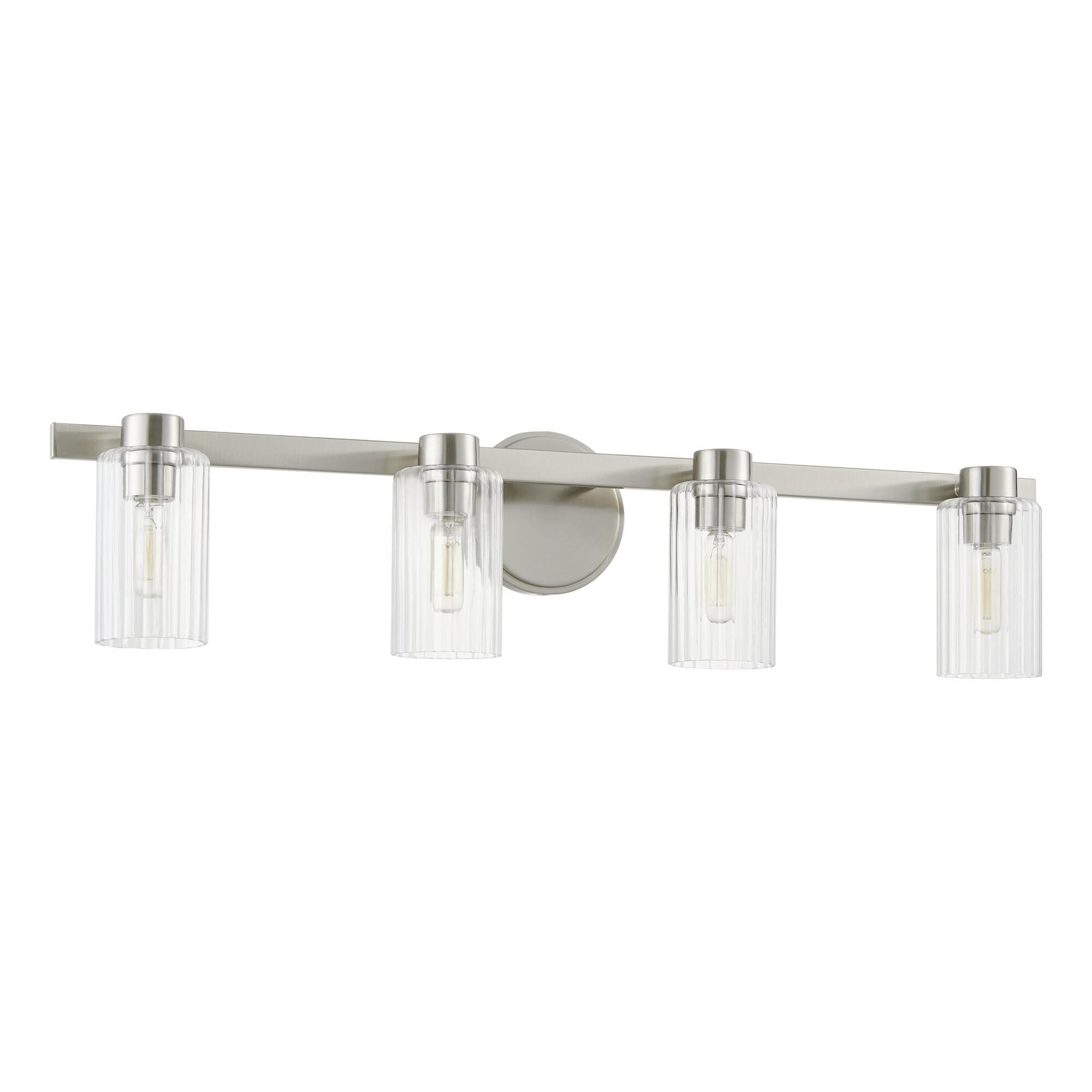 Shown in Brushed Nickel finish and Clear Ribbed glass