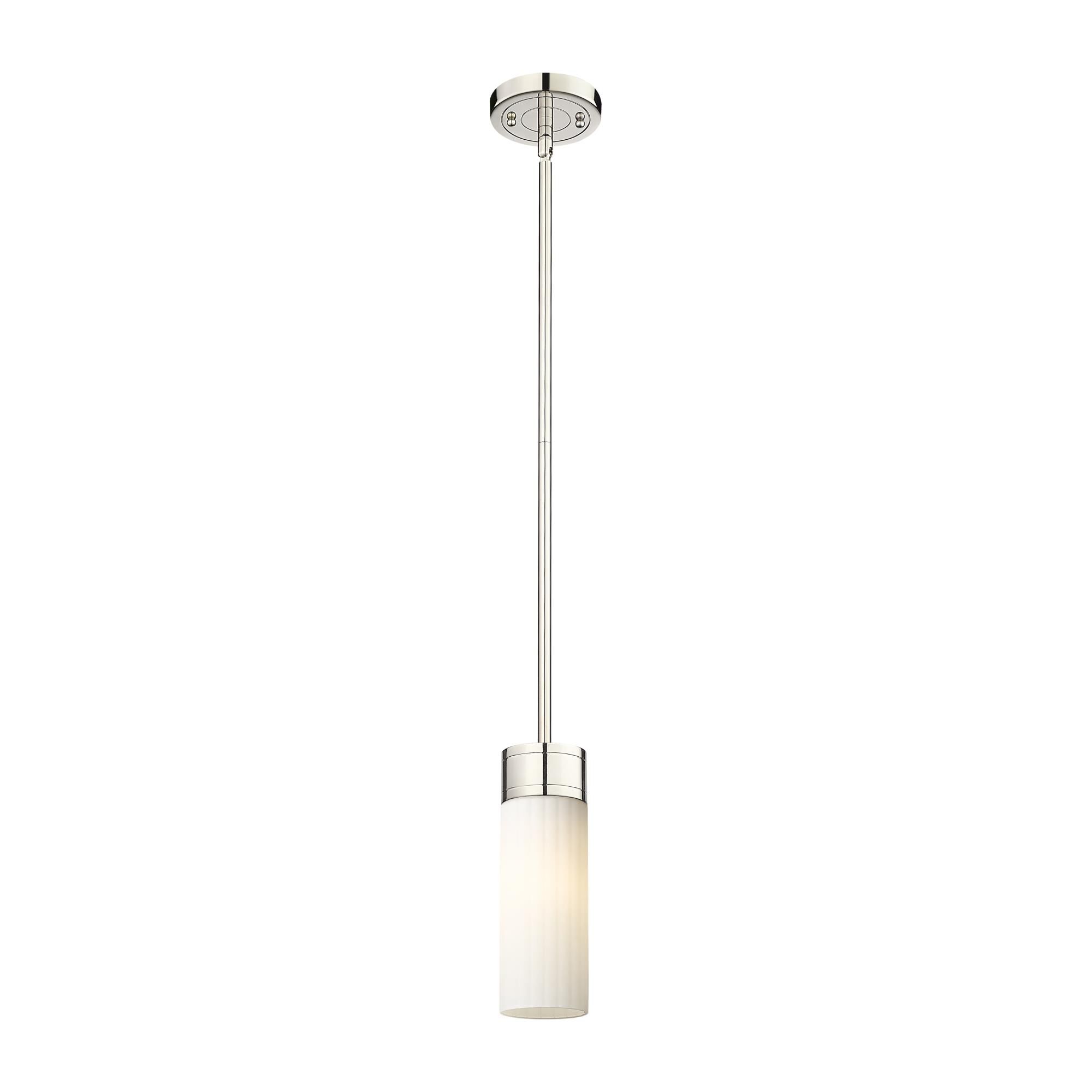 Shown in Polished Nickel finish and Matte White glass and Matte White Glass shade