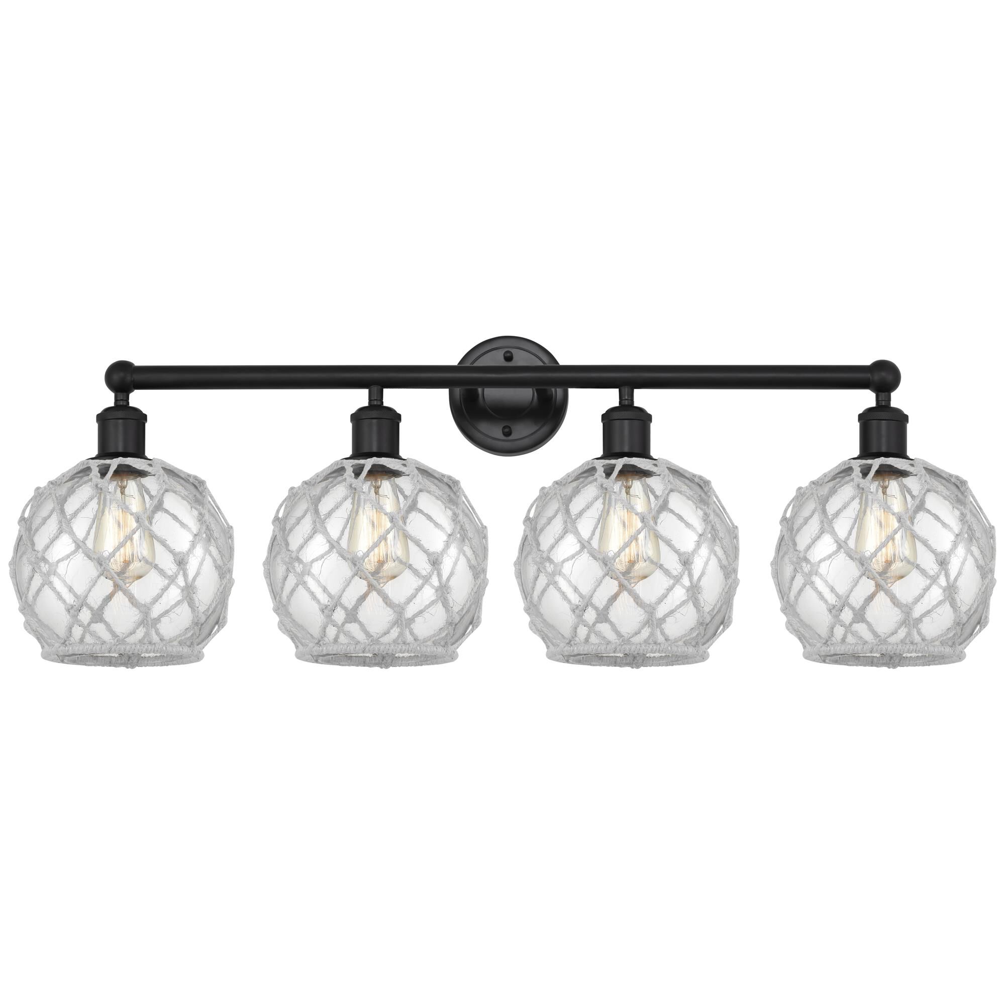 Shown in Matte Black finish and Clear with White Rope glass