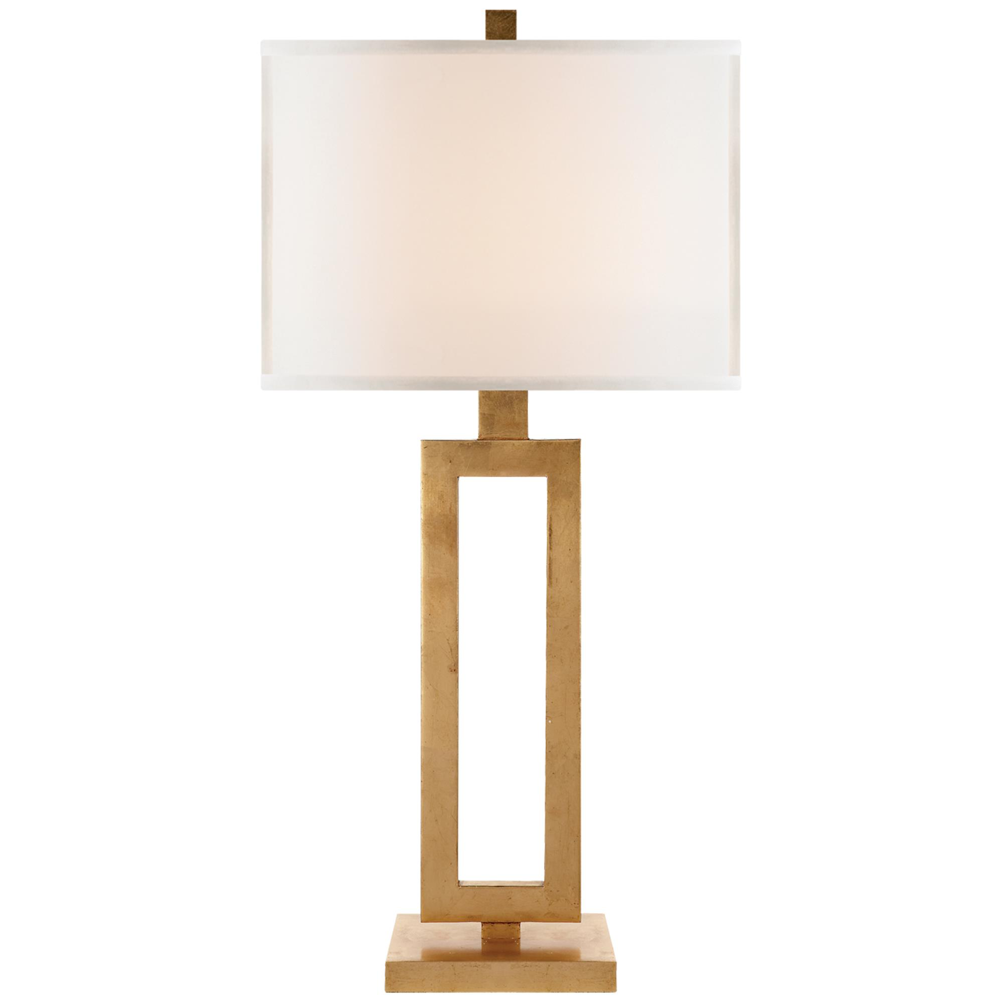 Shown in Gild finish and Linen Rectangle shade