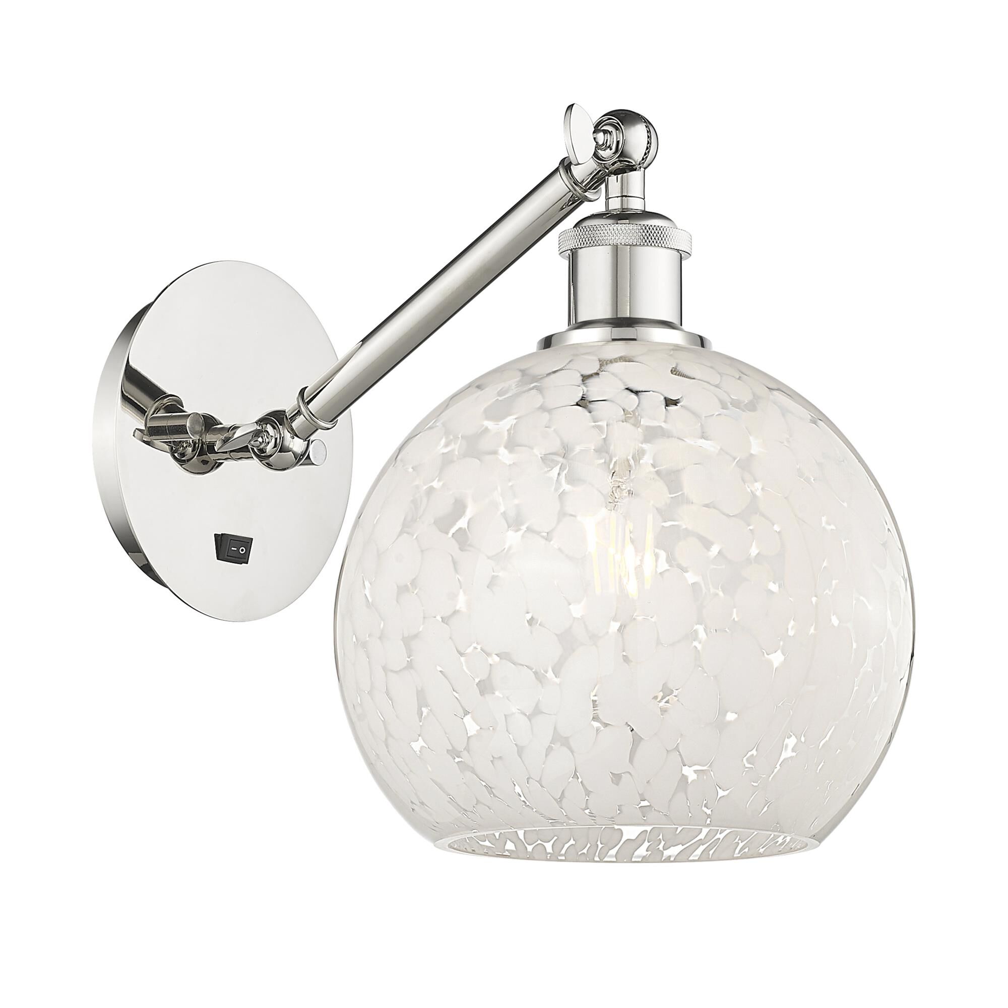 Shown in Polished Nickel finish and White Mouchette glass