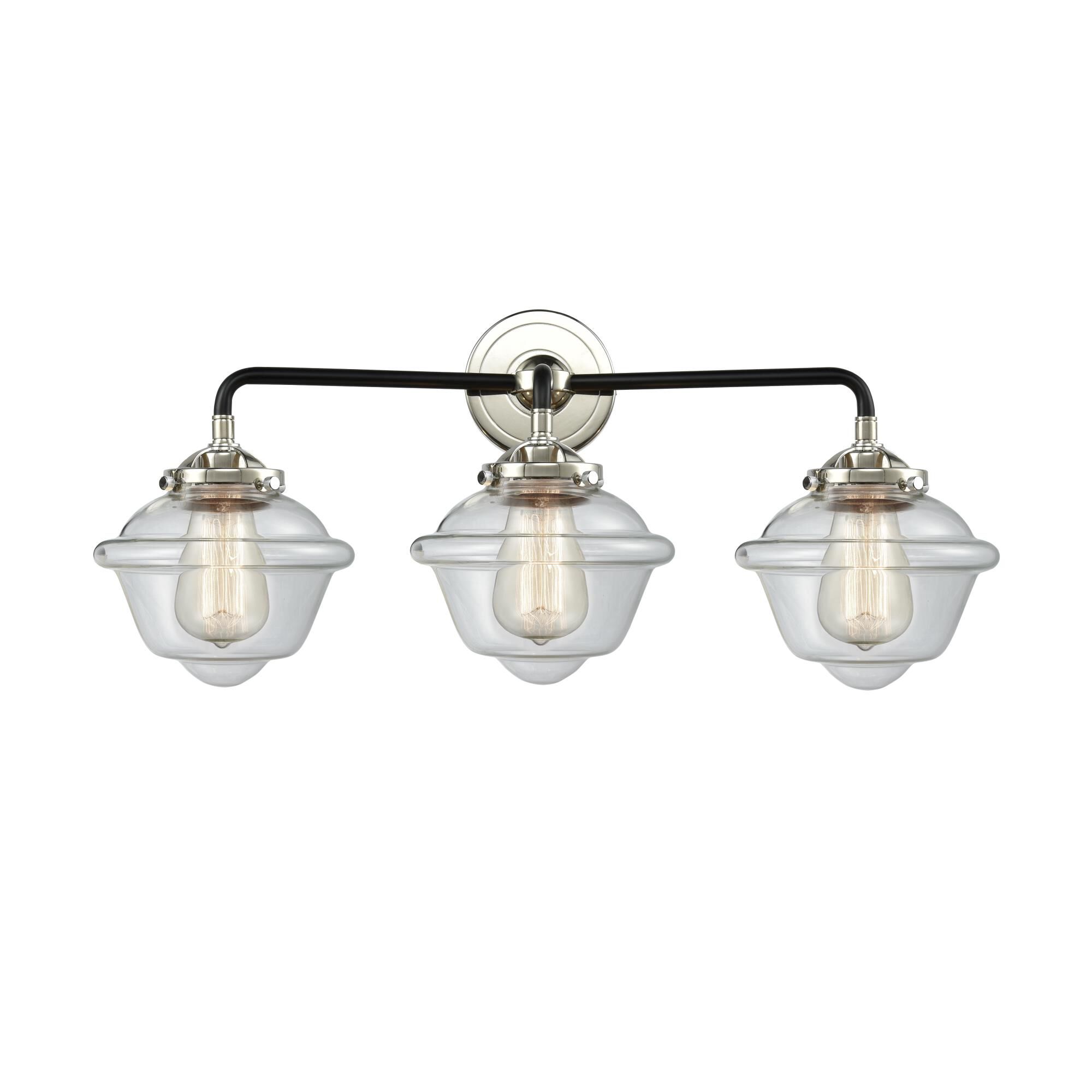 Shown in Black Polished Nickel finish and Clear glass