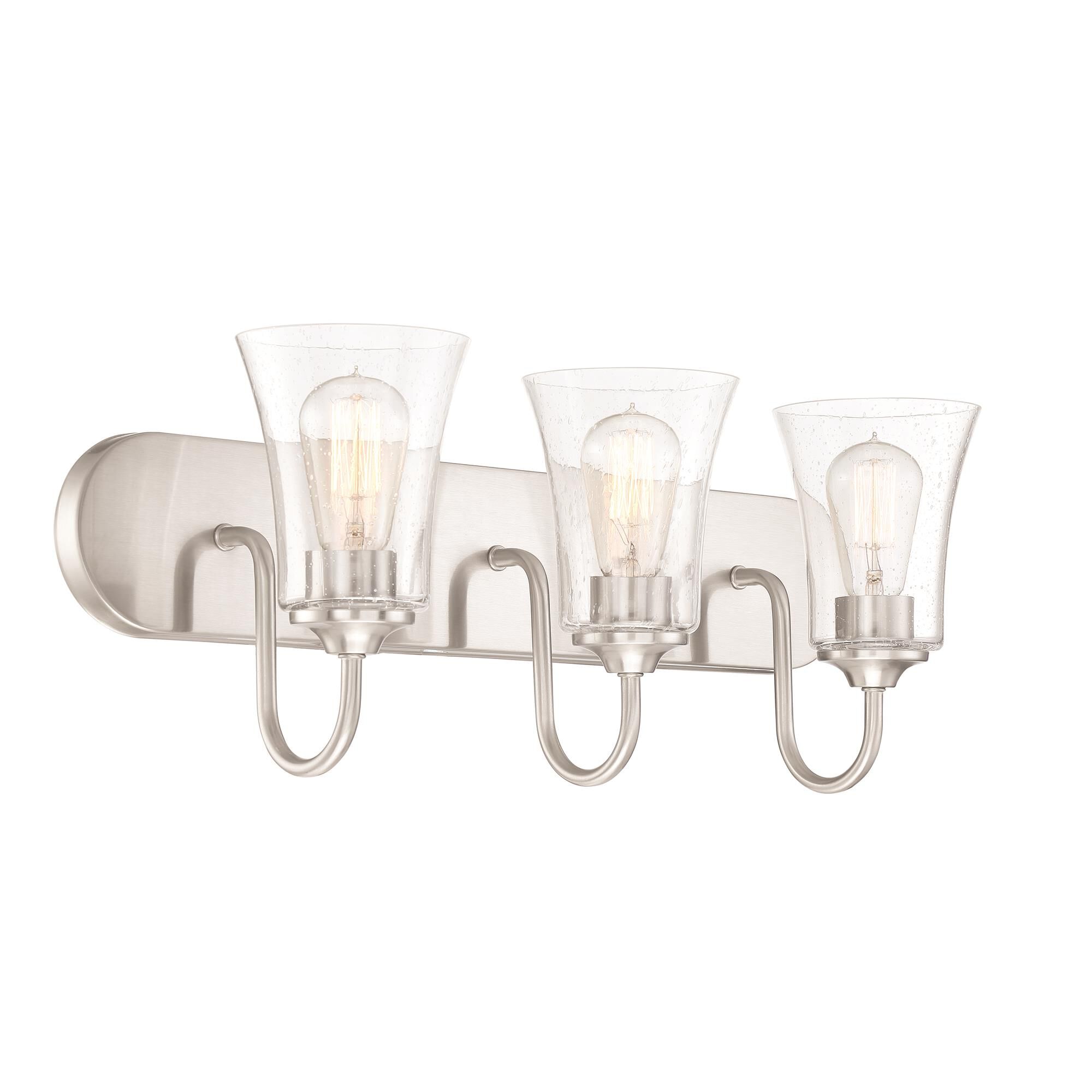 Shown in Brushed Polished Nickel finish and Clear Seeded glass and Glass shade