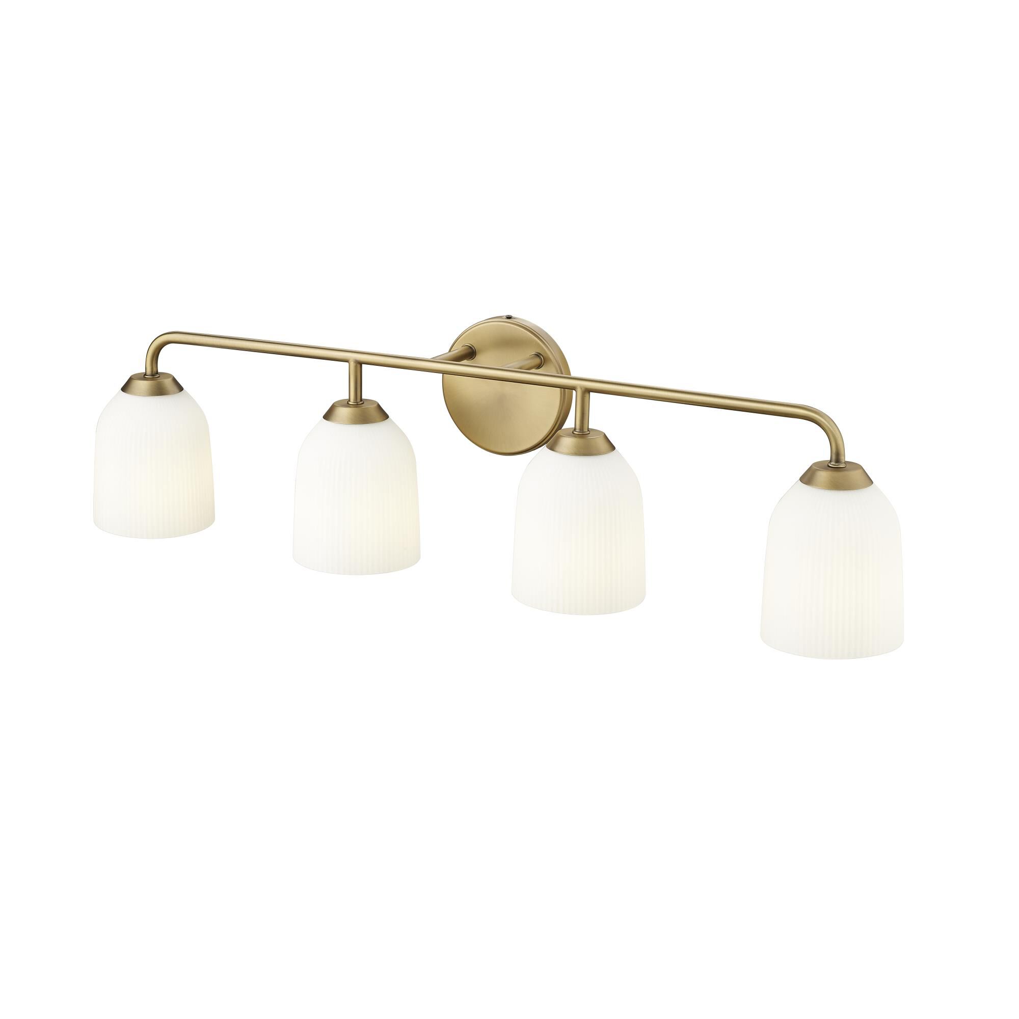 Shown in Vintage Brass finish and Opal Ribbed glass