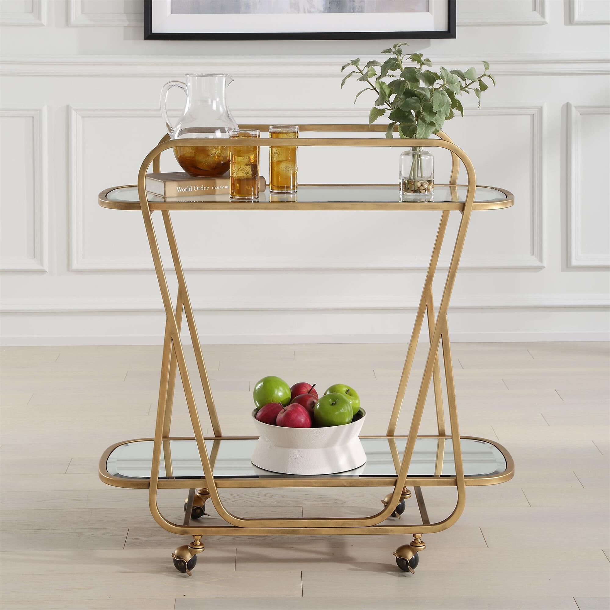 Shown in A Refined Serving Cart, Forged With A Beautiful Antique Brass Finish Made Completely From Iron. The  finish