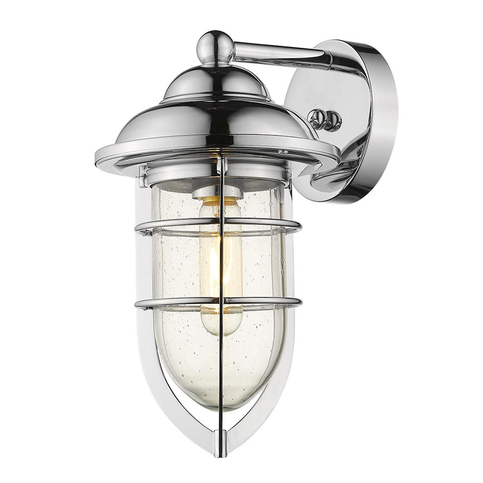 Shown in Chrome finish and Clear glass and Clear, Seedy Glass Urn Shaped Globe shade
