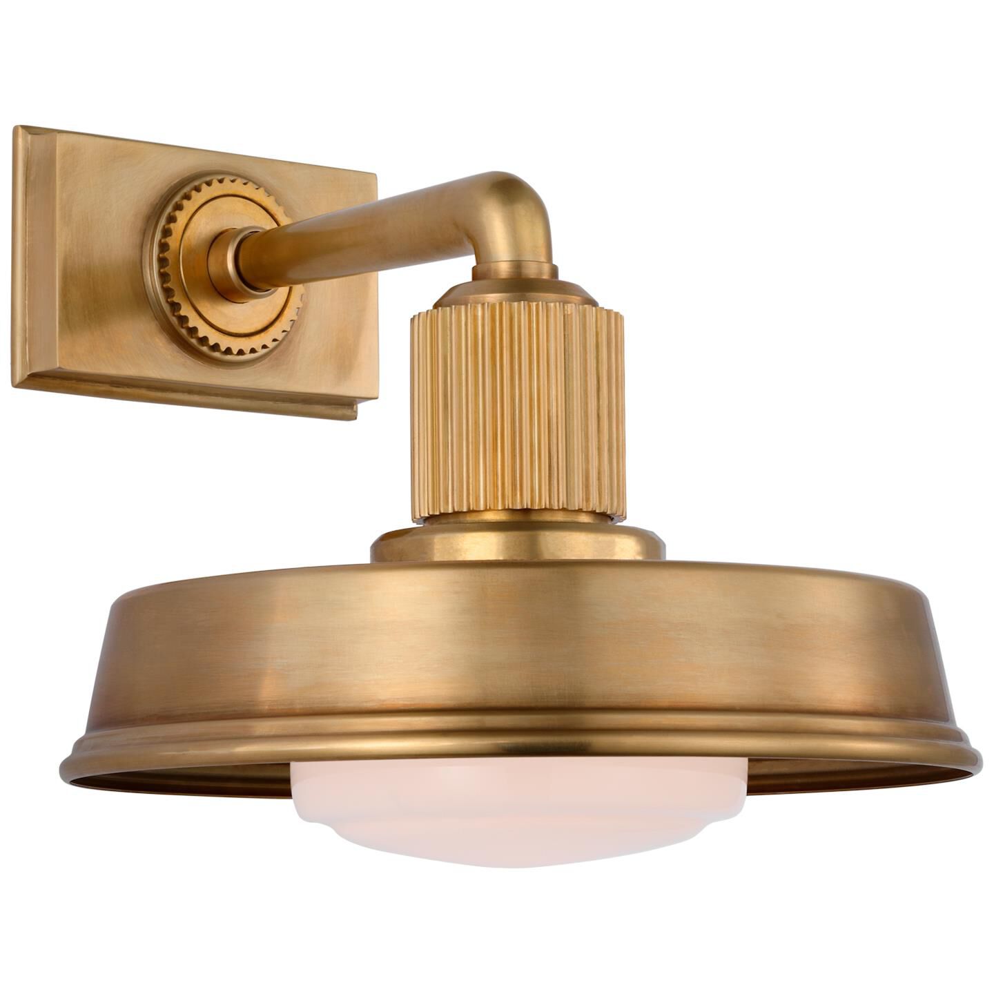 Shown in Antique-Burnished Brass finish and White glass