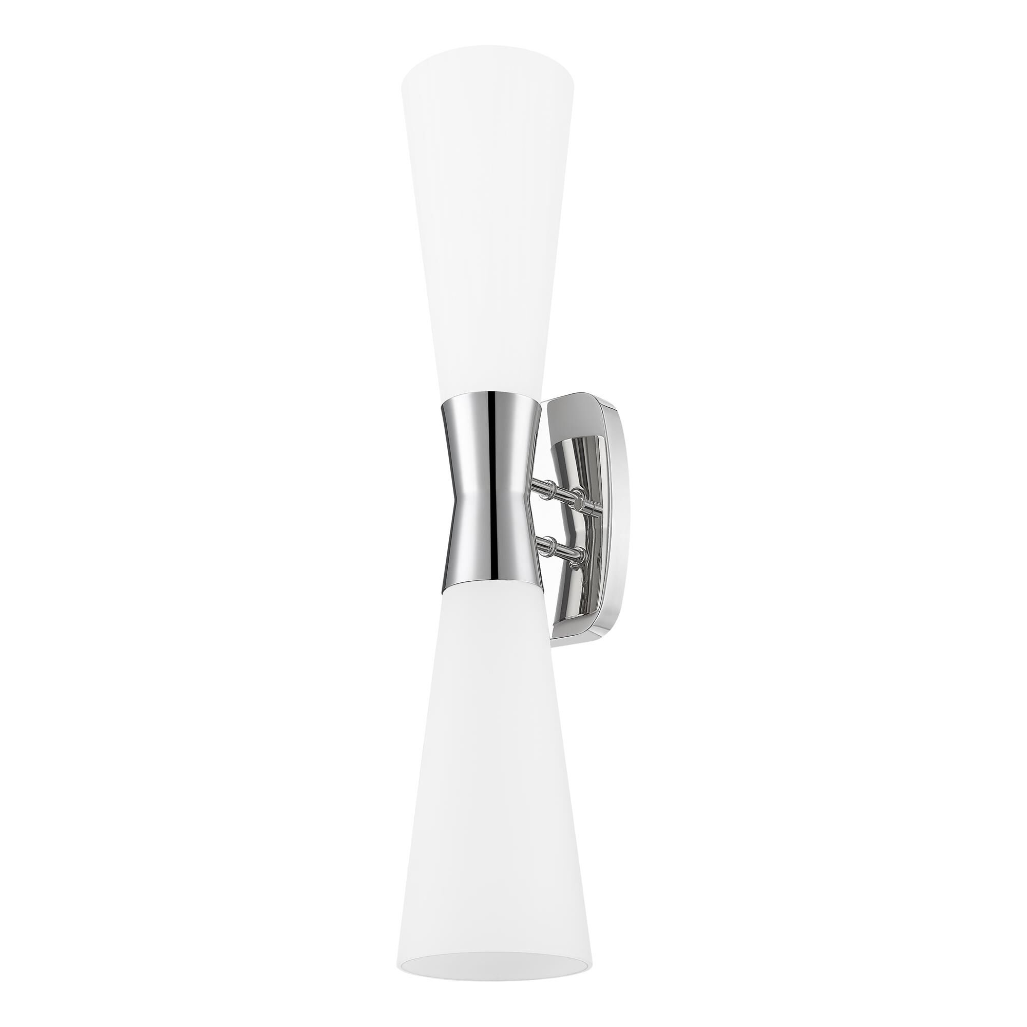 Shown in Polished Nickel finish and White Opal glass
