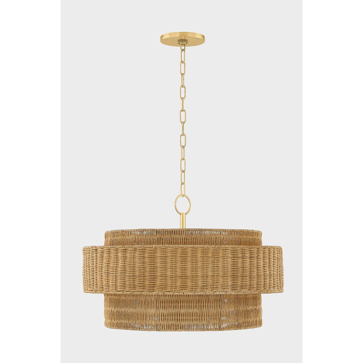 Shown in Aged Brass finish and Light Natural Wicker shade