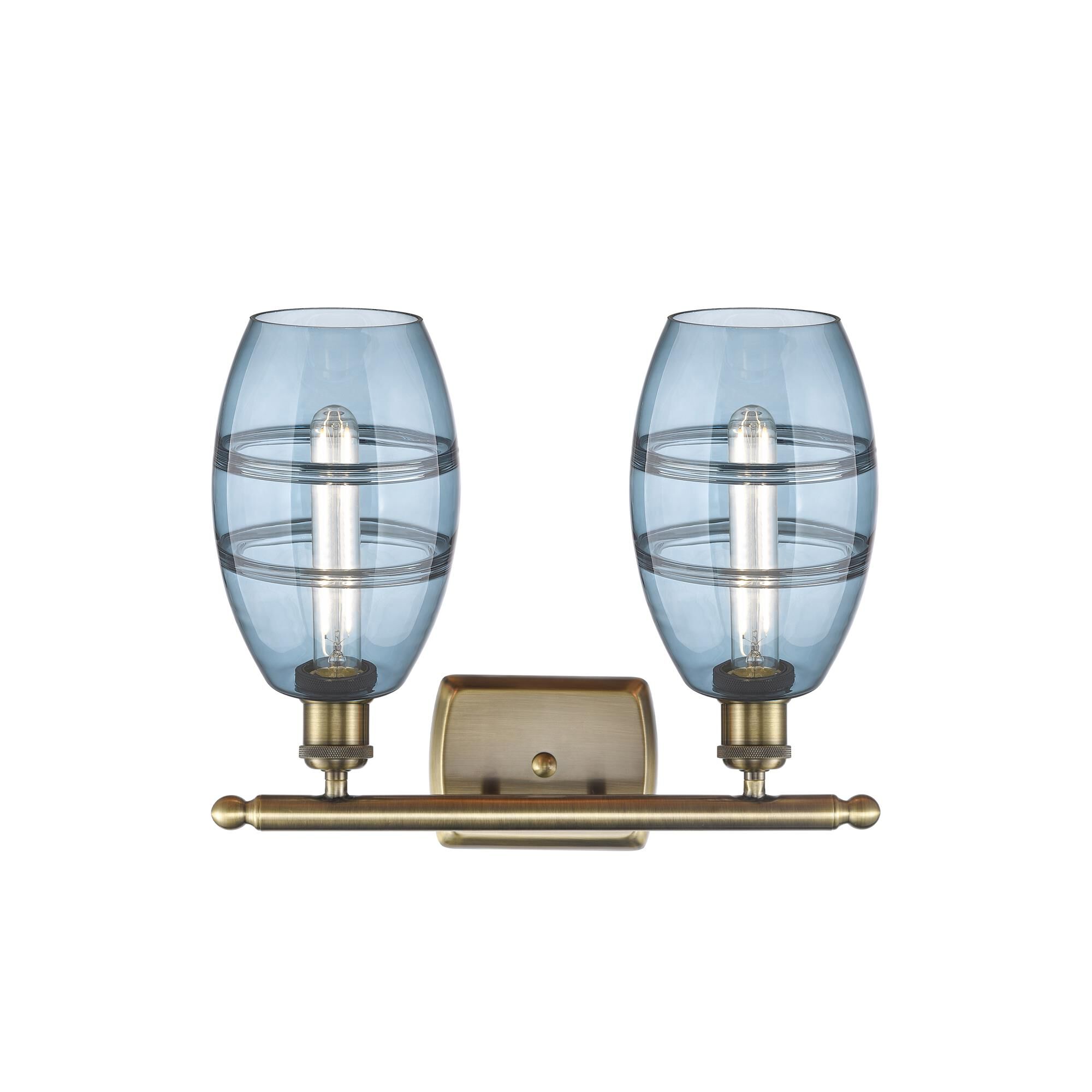 Shown in Antique Brass finish and Princess Blue glass