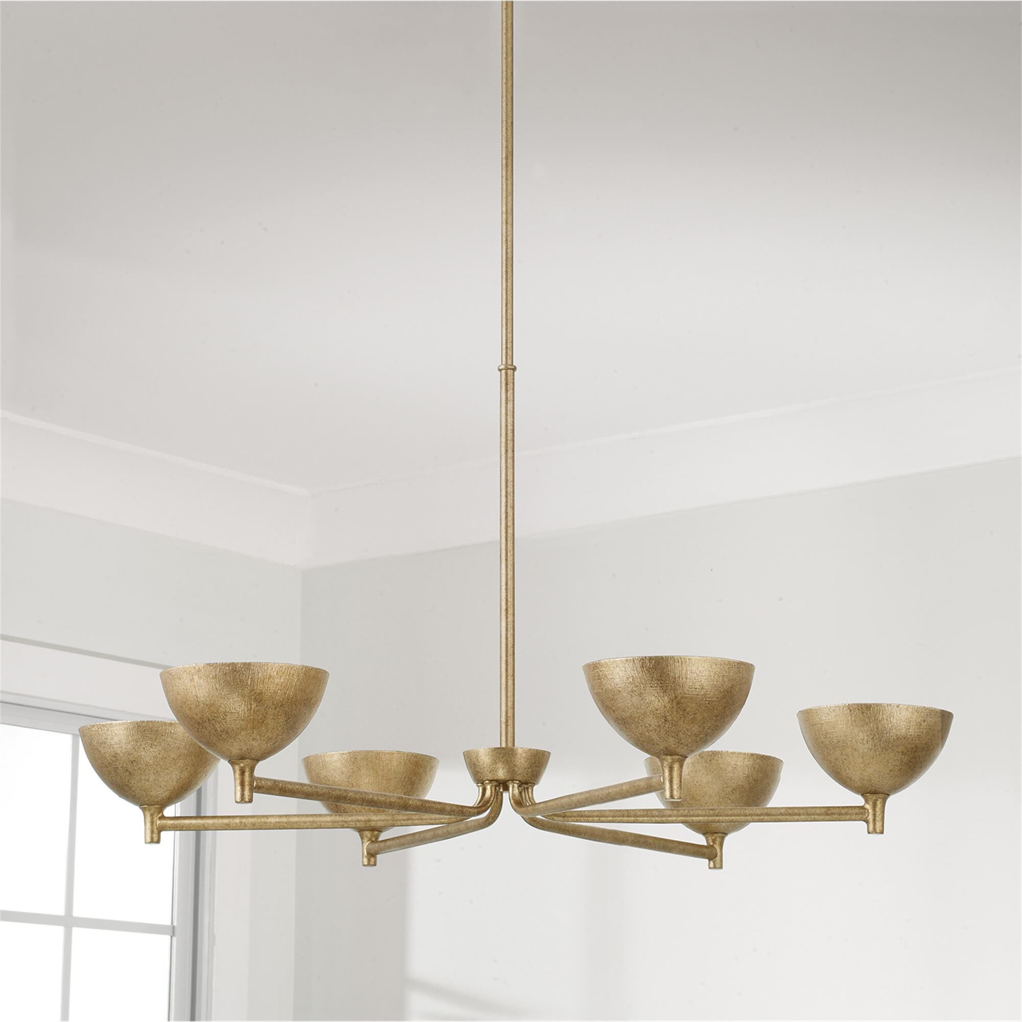 Shown in Feathered Gold finish and Textured Metal s shade