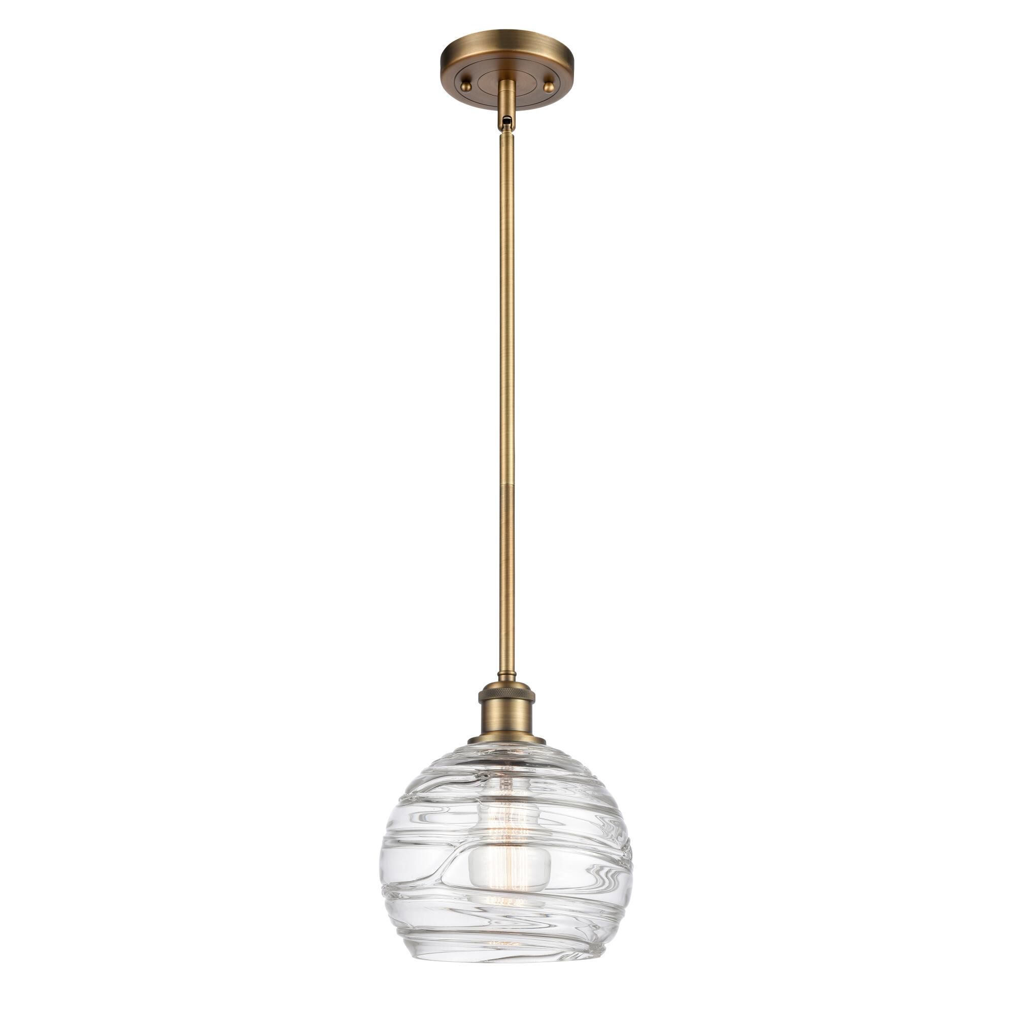 Shown in Brushed Brass finish and Sphere glass and Glass shade