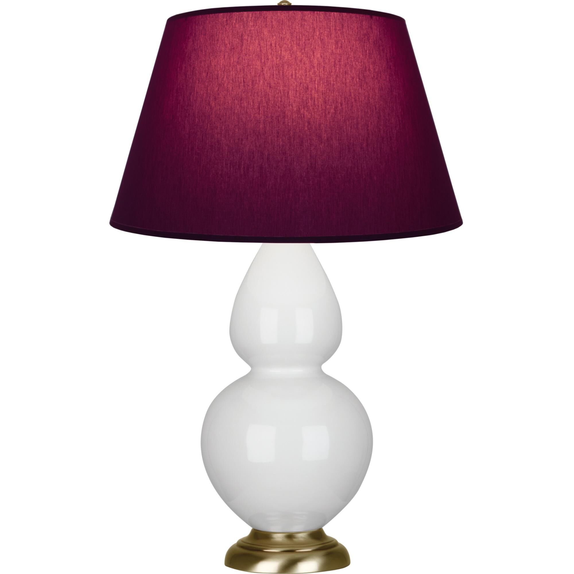 Shown in Lily finish and Plum and Lavender shade and Antique Natural Brass accent