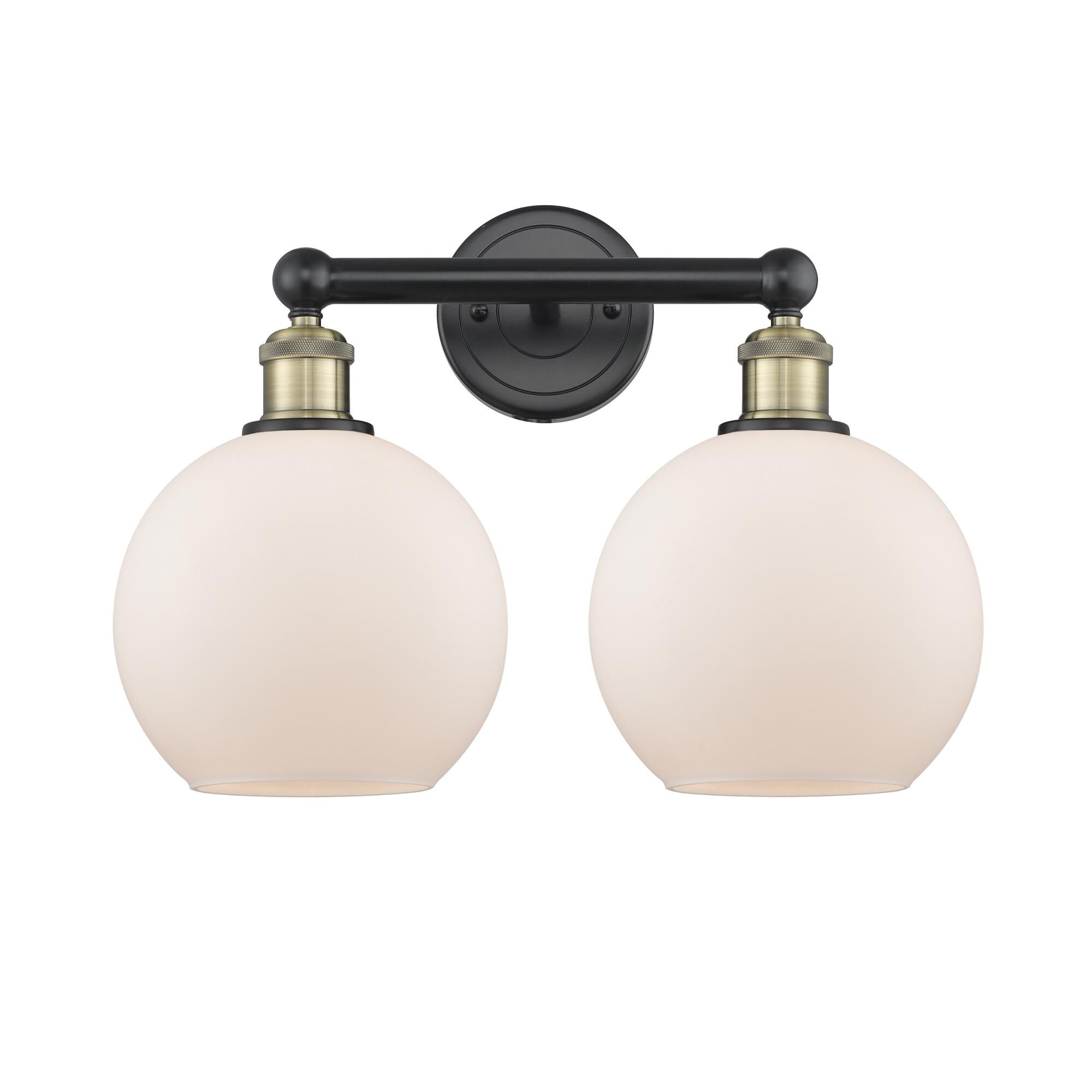 Shown in Black Antique Brass finish and Matte White glass